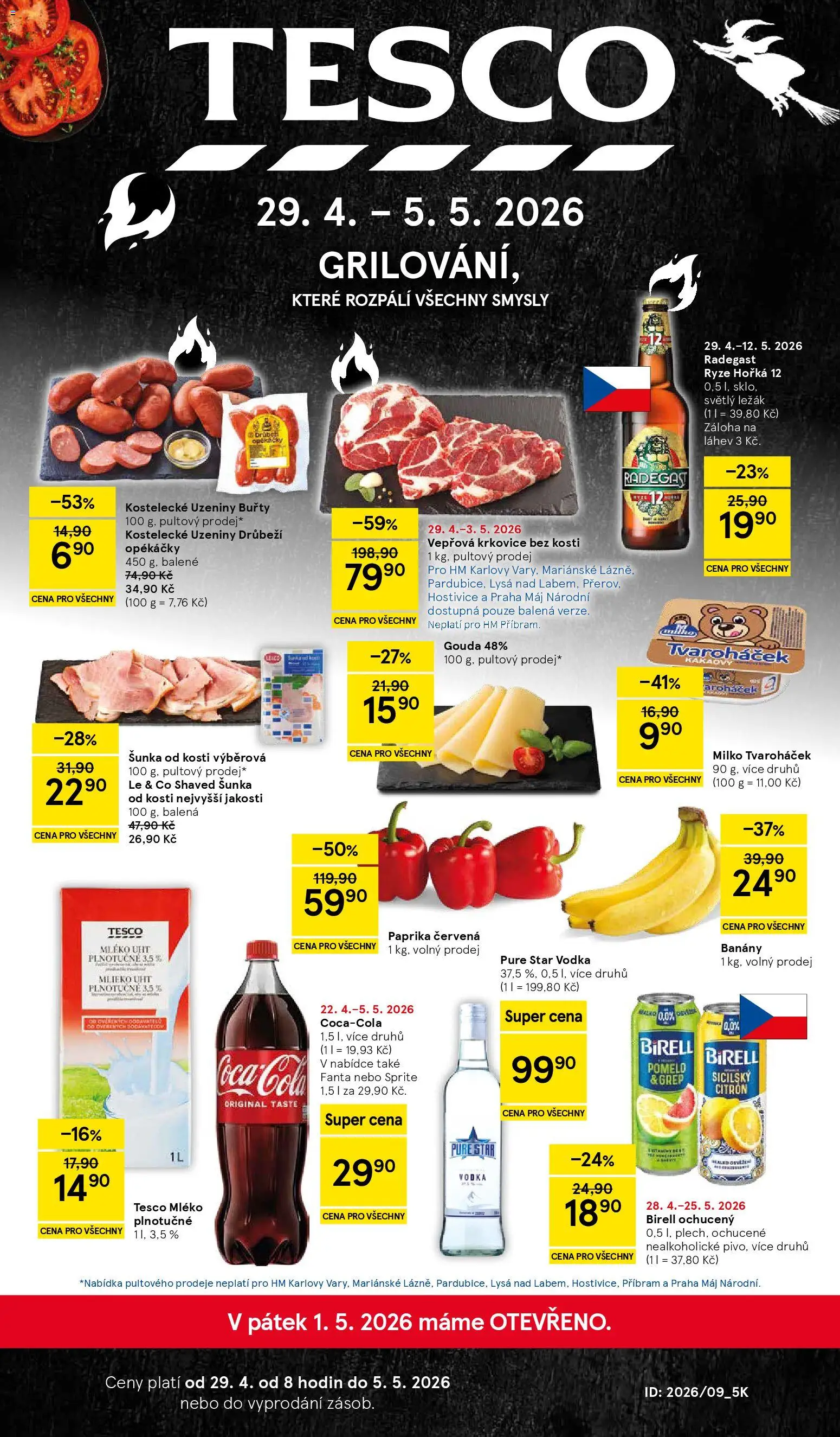 Tesco leták - Hypermarket od 29.04.2026 | Strana: 1 | Produkty: Radegast Ryze Hořká 12, Vodka, Radegast, Cola