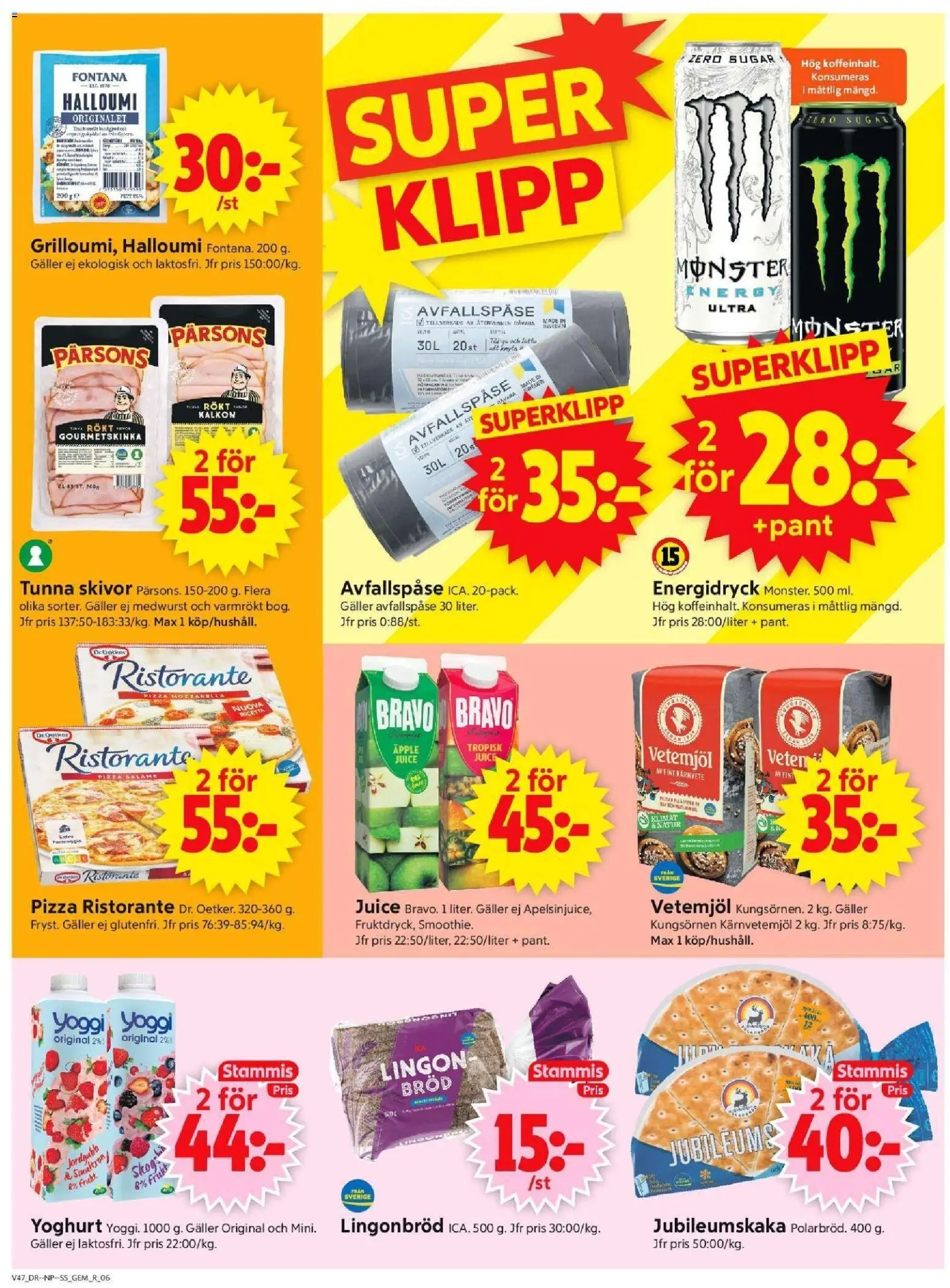 ICA Supermarket reklamblad aktuell från 17.11.2025 | Sida: 8 | Produkter: Halloumi, Pizza, Juice, Kalkon