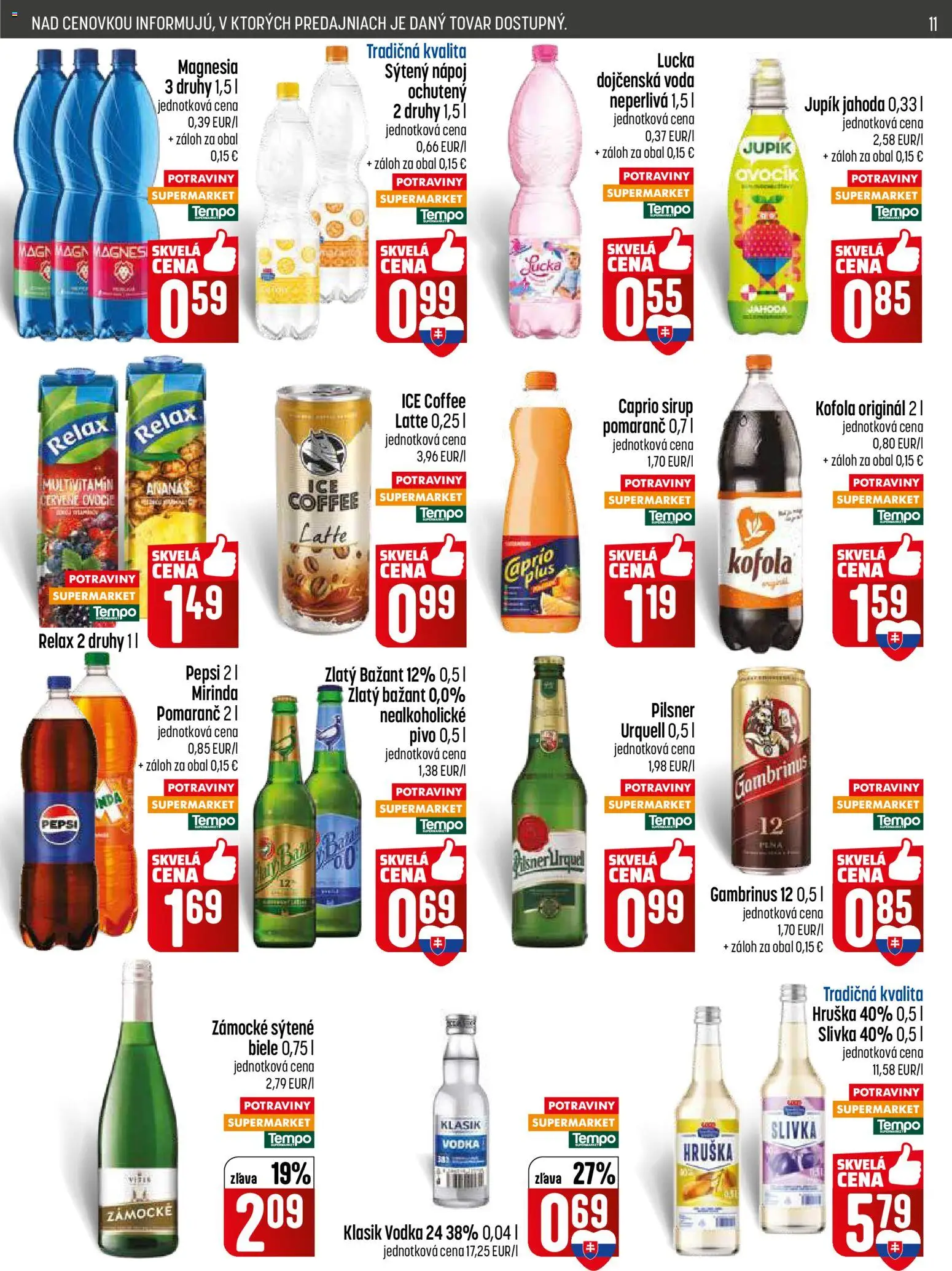 Nové COOP Jednota akcie – leták je platný od 23.04.2026 | Strana: 11 | Produkty: Lucka, Mirinda, Gambrinus, Ovocie