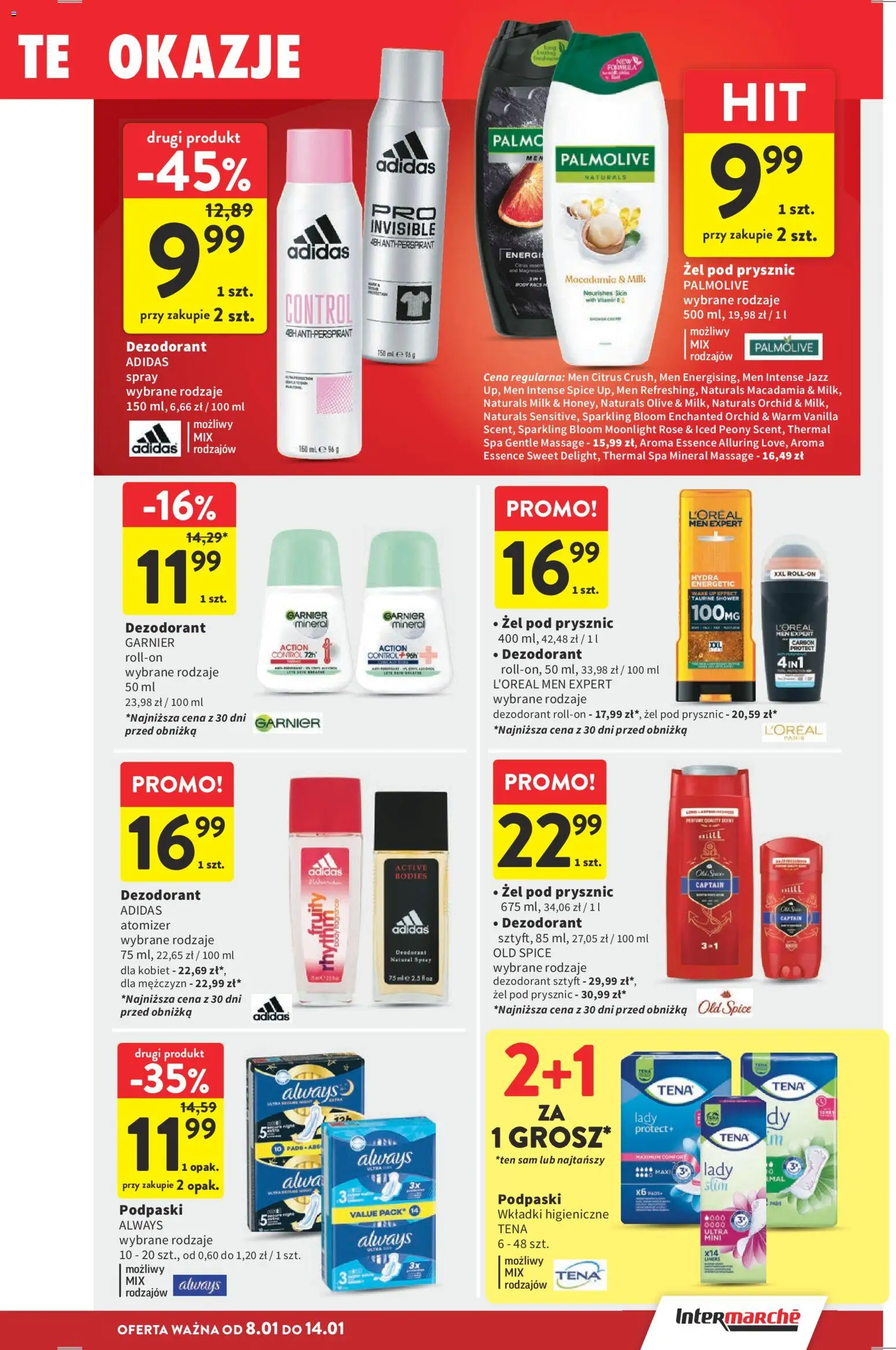 Intermarche Gazetka od 08.01.2026 | Strona: 37 | Produkty: Podpaski always, Wkładki higieniczne, Żel pod prysznic, Dezodorant