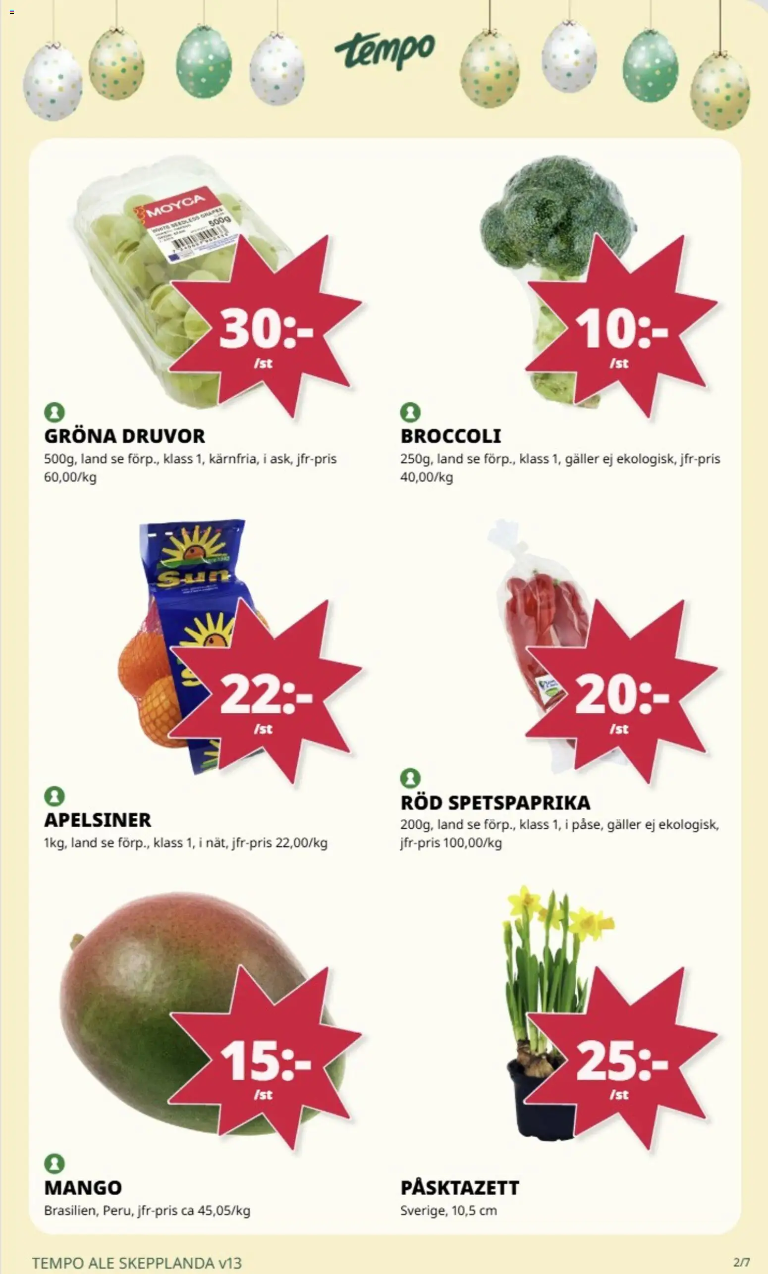 Tempo reklamblad aktuell från 30.03.2026 | Sida: 3 | Produkter: Galler, Apelsiner, Mango, Broccoli