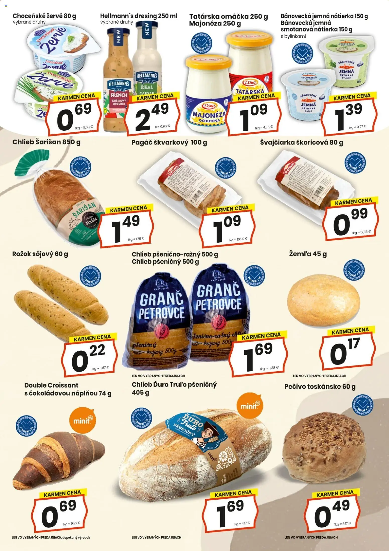 Nové KARMEN CBA akcie – leták je platný od 20.11.2025 | Strana: 9 | Produkty: Chlieb, Rožok, Croissant, Omáčka