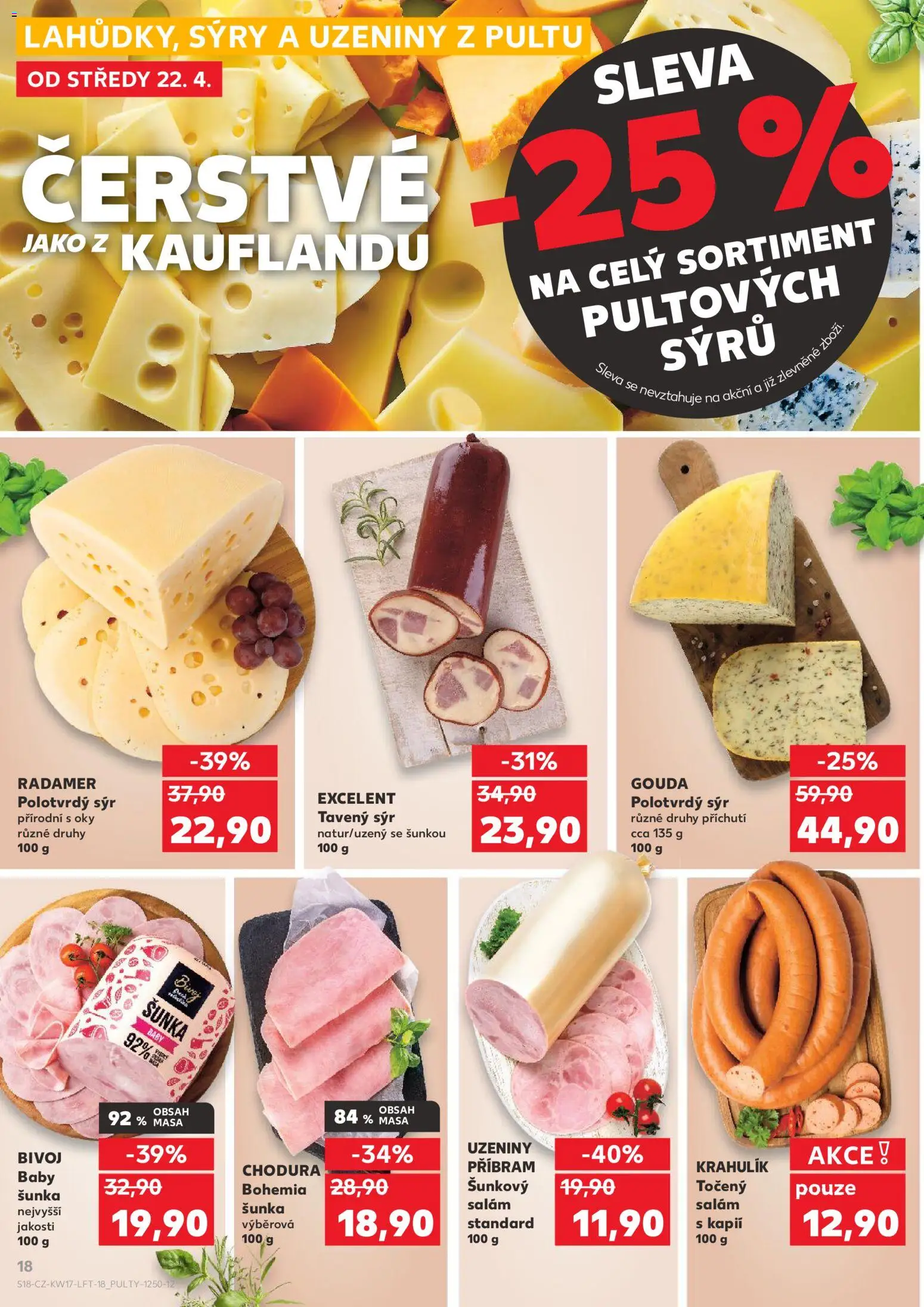 Kaufland leták od 22.04.2026 | Strana: 18 | Produkty: Salám, Šunka, Sýry, Uzeniny