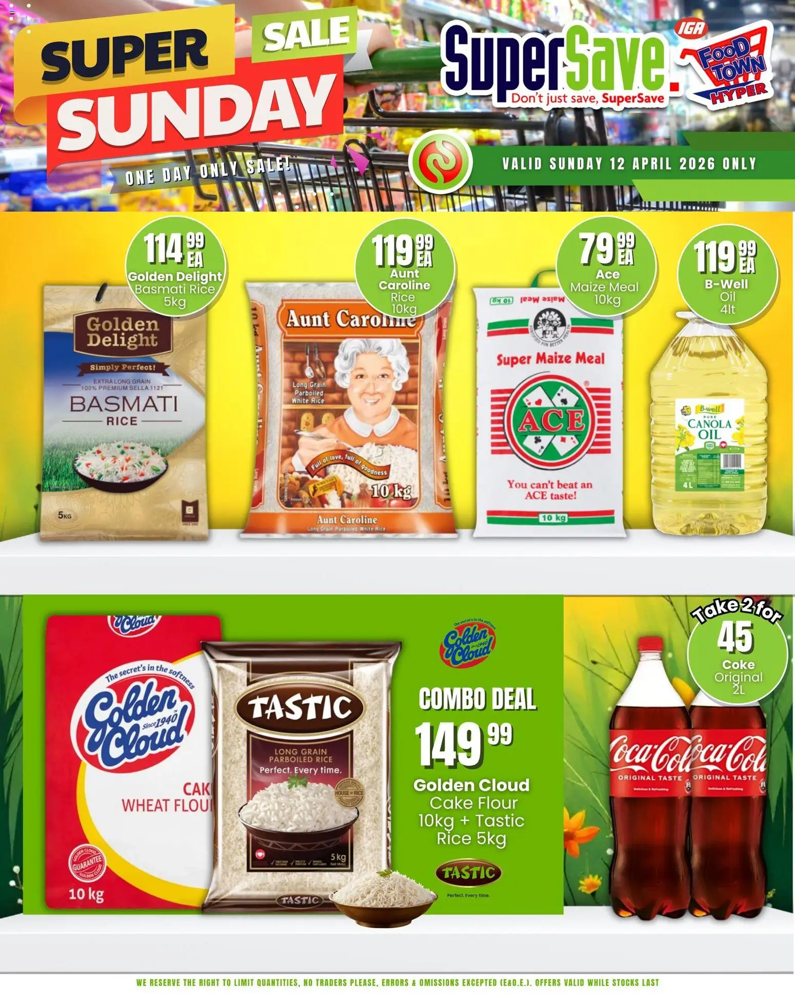 New Super Save catalogue – valid from 12.04.2026 | Page: 1 | Products: Cake, Flour, Maize meal, Rice