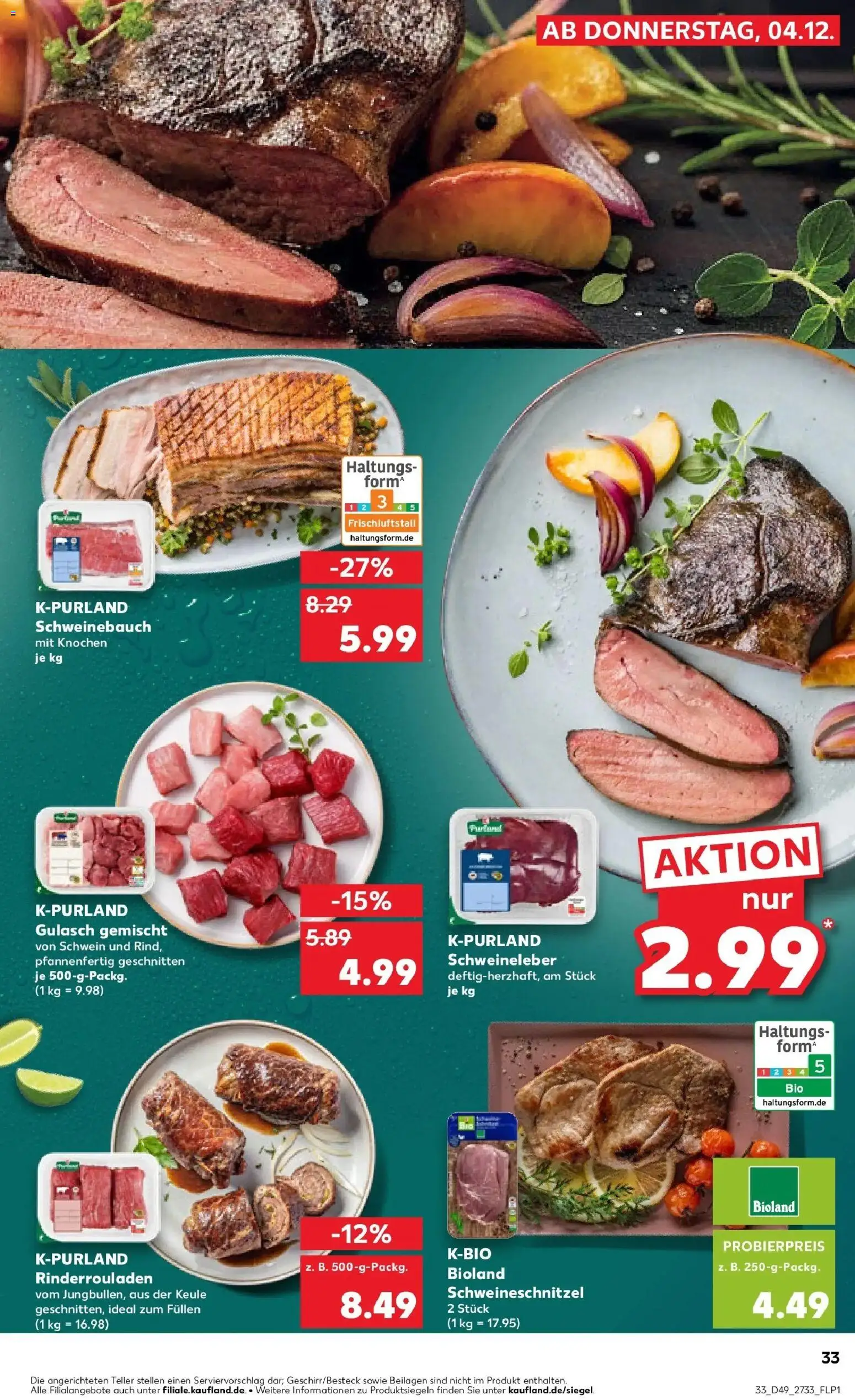Kaufland prospekt Torgau	 – gültig ab 08.12.2025 | Seite: 33 | Produkte: Rinderrouladen, Schweinebauch, Gulasch