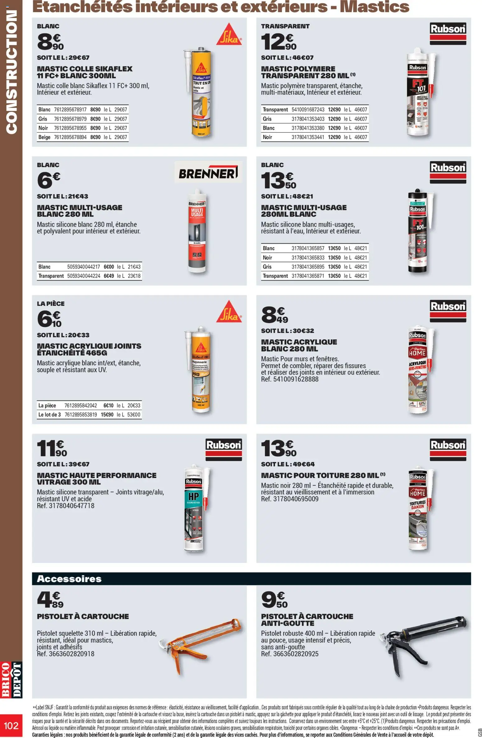 {H1} | Page: 102 | Produits: Colle, Cartouche