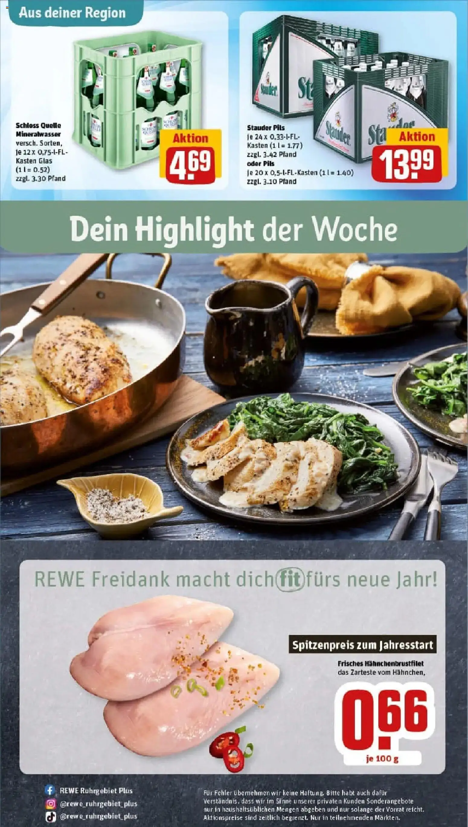 Rewe prospekt Essen	 – gültig ab 11.01.2026 | Seite: 28 | Produkte: Hahnchen, Pils, Mineralwasser