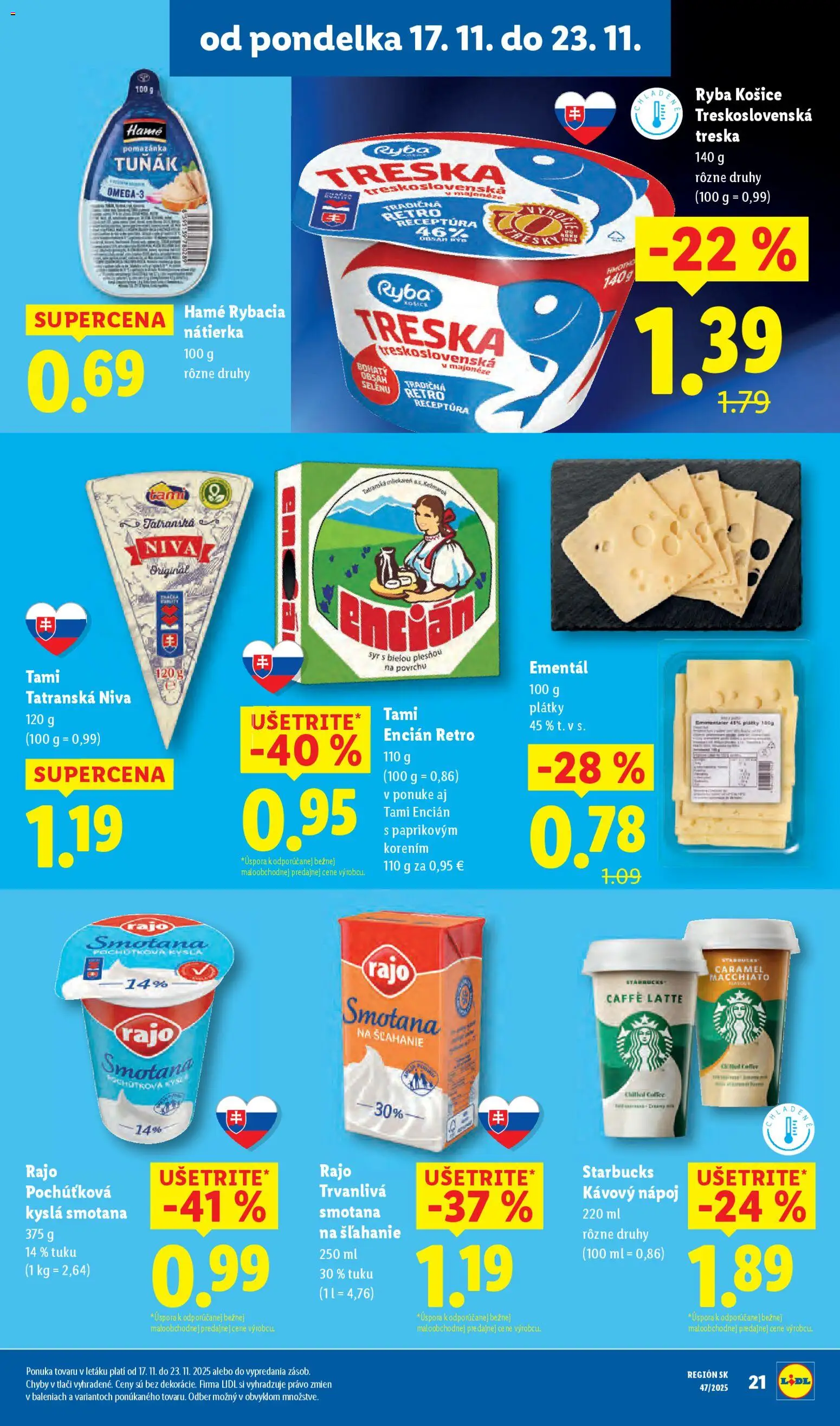 Nové Lidl akcie – leták je platný od 20.11.2025 | Strana: 75 | Produkty: Syr, Encián, Treska, Smotana na šľahanie