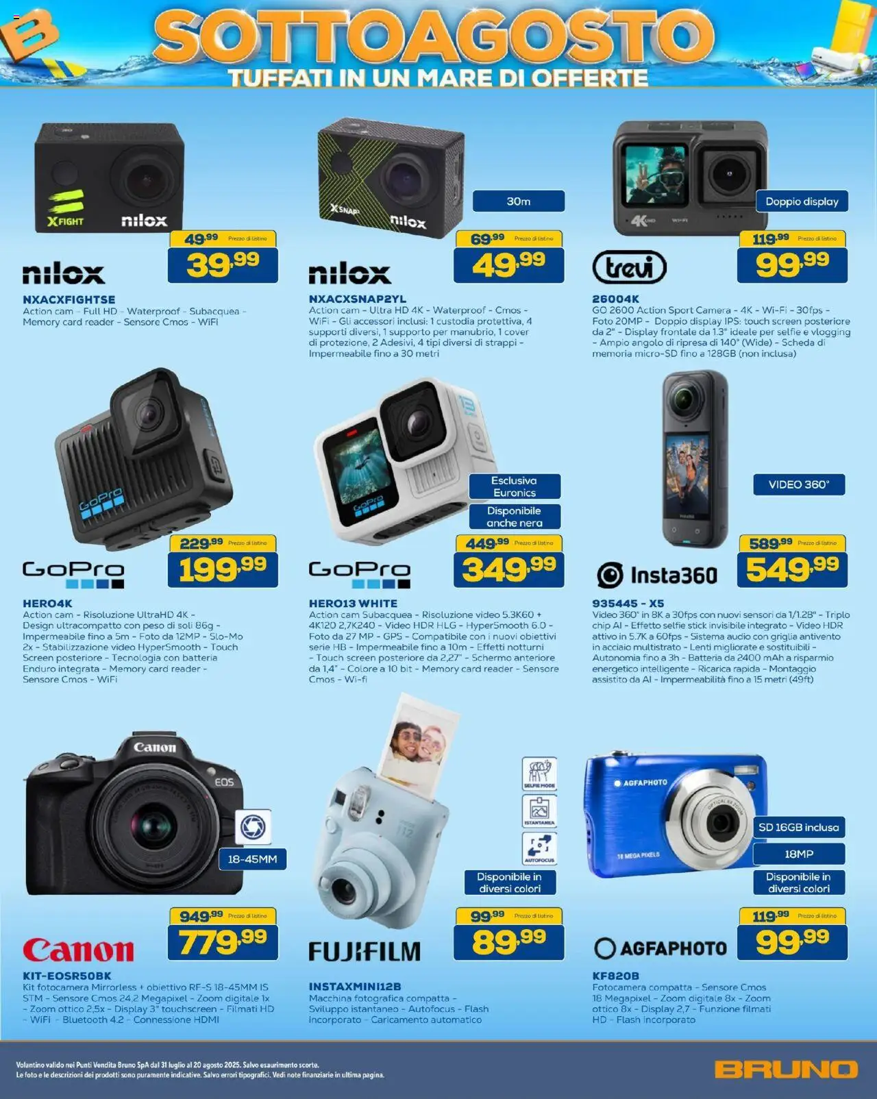 Volantino BRUNO del 08.08.2025 | Pagina: 19 | Prodotti: Schermo, Action cam, Video, Batteria