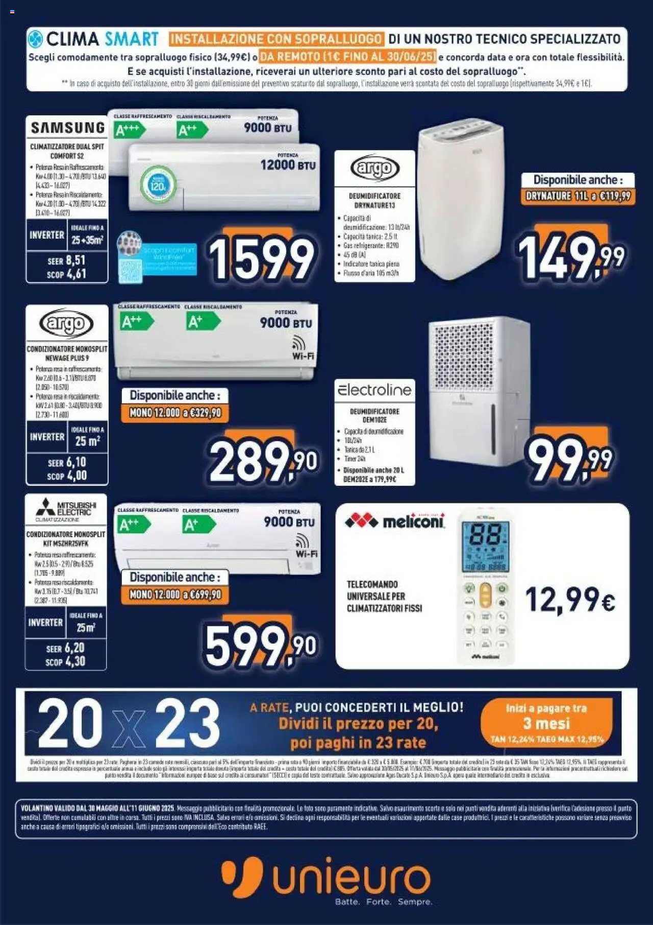 Volantino Unieuro del 30.05.2025 | Pagina: 26 | Prodotti: Climatizzatore, Telecomando, Salsa, Samsung