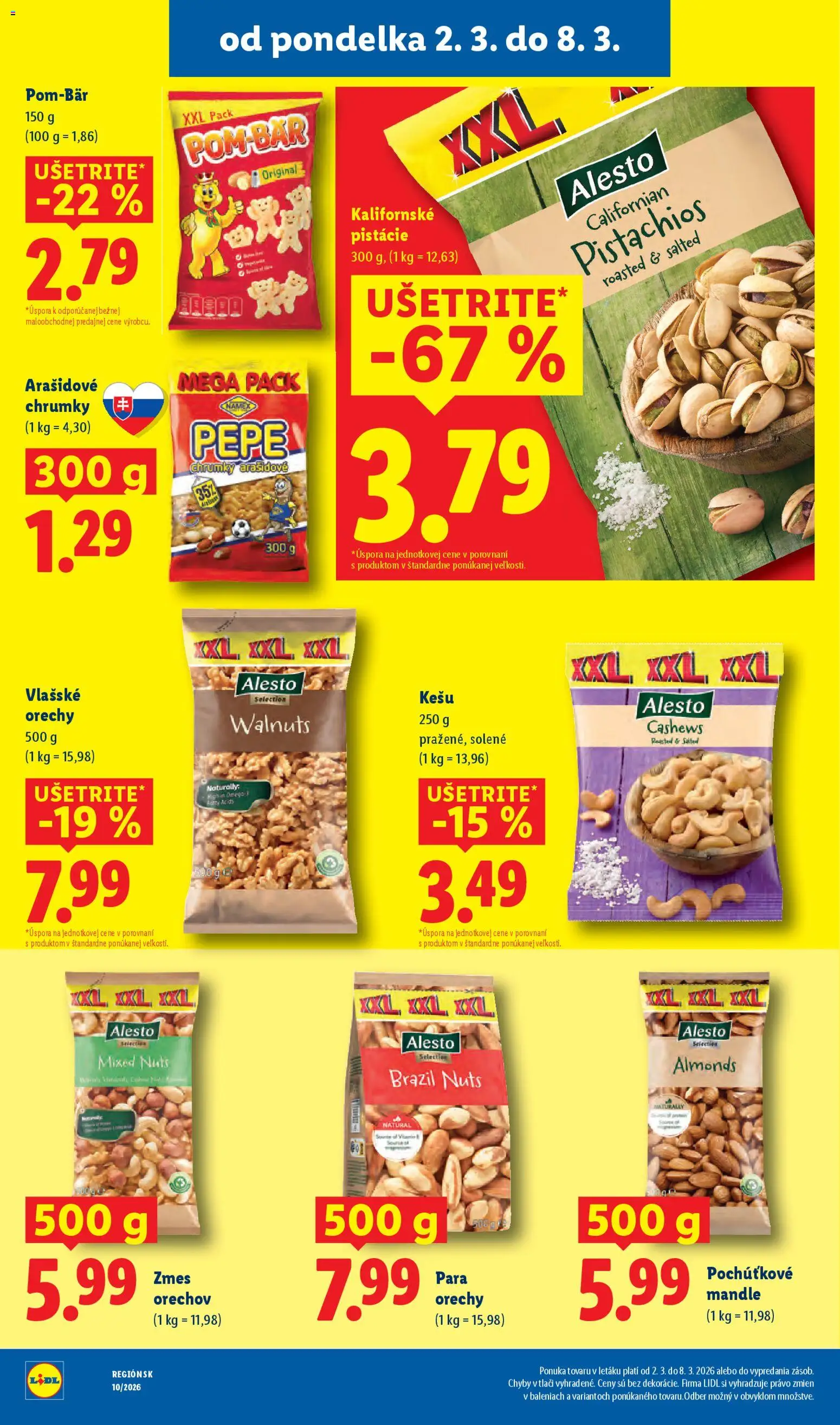 Nové Lidl akcie – leták je platný od 05.03.2026 | Strana: 70 | Produkty: Orechy, Pistácie, Kešu orechy, Vlašské orechy