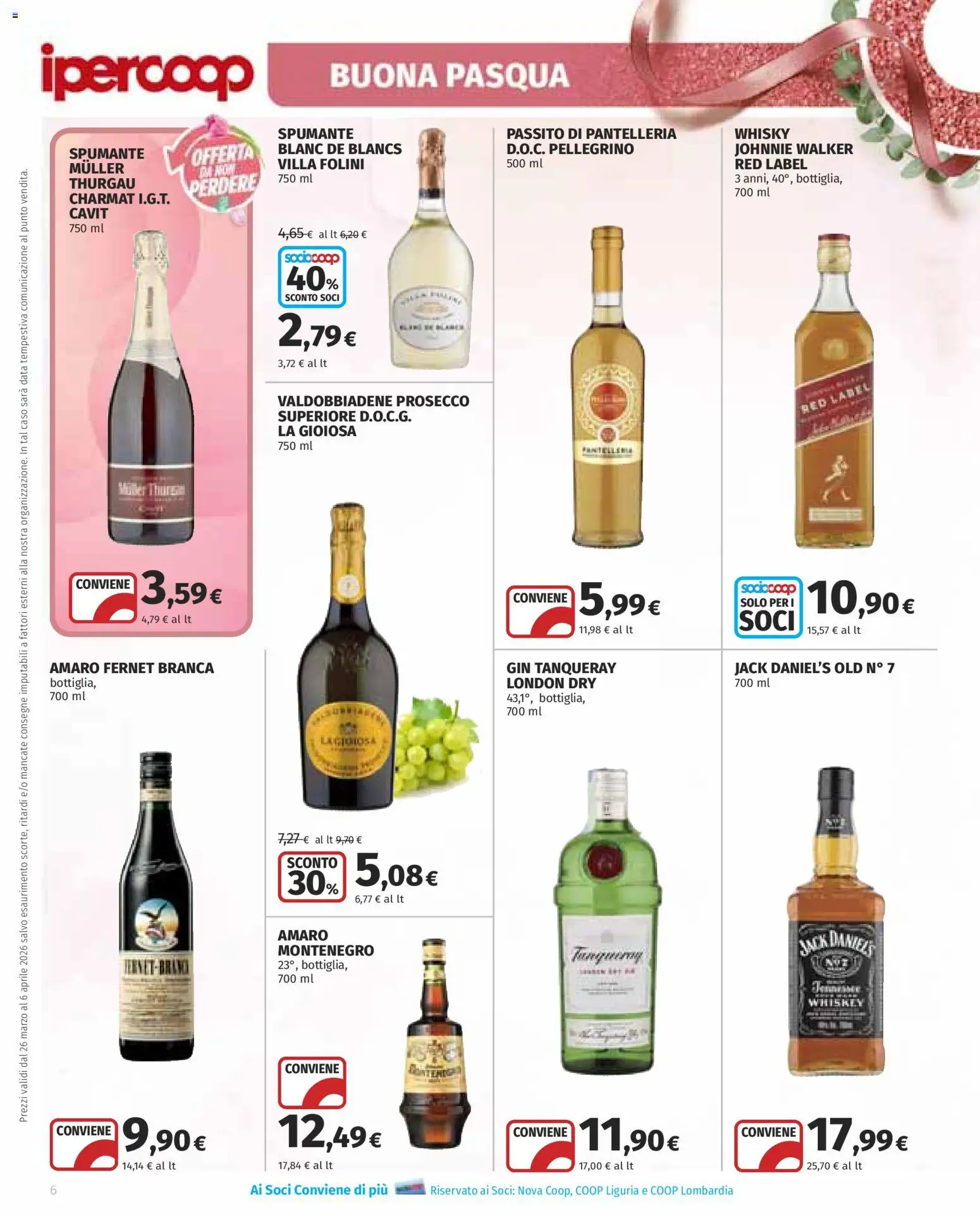 Volantino Ipercoop del 26.03.2026 | Pagina: 6 | Prodotti: Gin, Prosecco, Spumante, Amaro
