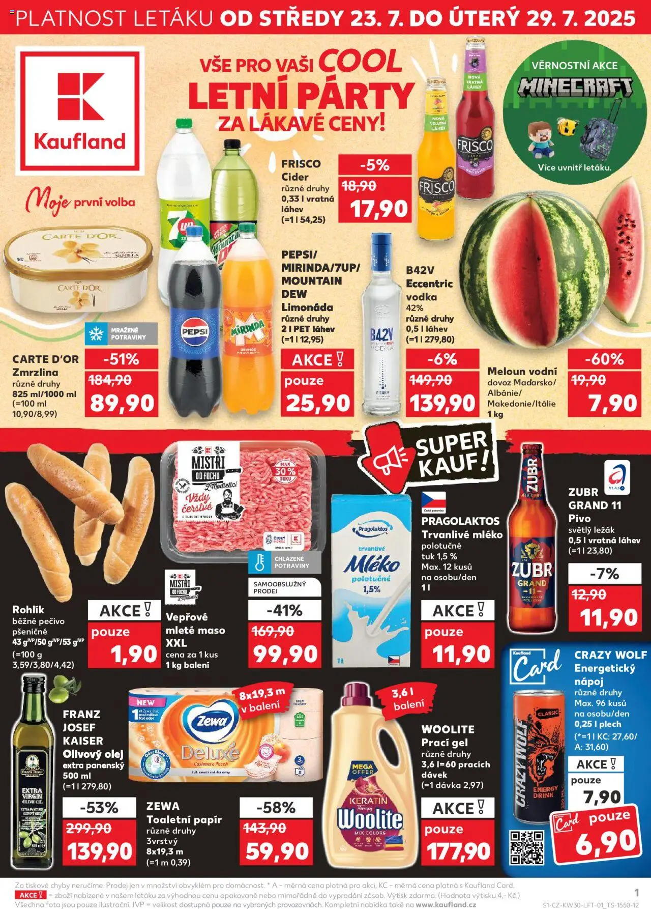 Kaufland leták - Praha 4 od 23.07.2025 | Strana: 1 | Produkty: Carte D'Or zmrzlina, Zubr Grand 11, Frisco, Plech