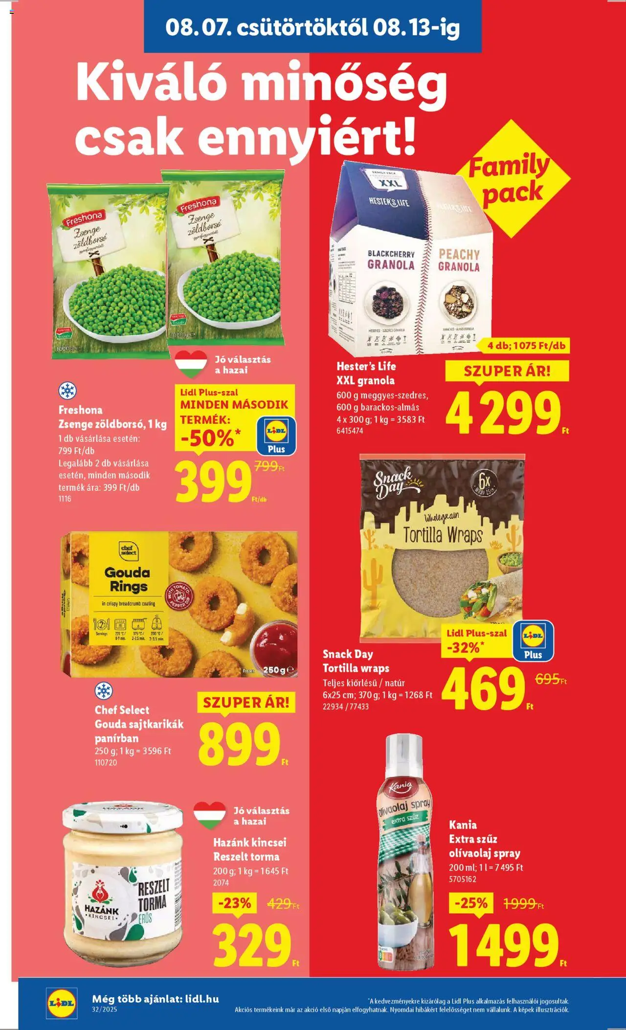 Lidl akciós ujság - amely érvényes a következő dátumtól: 07.08.2025 | Oldal: 10 | Termékek: Zöldborsó, Tortilla, Torma, Gouda