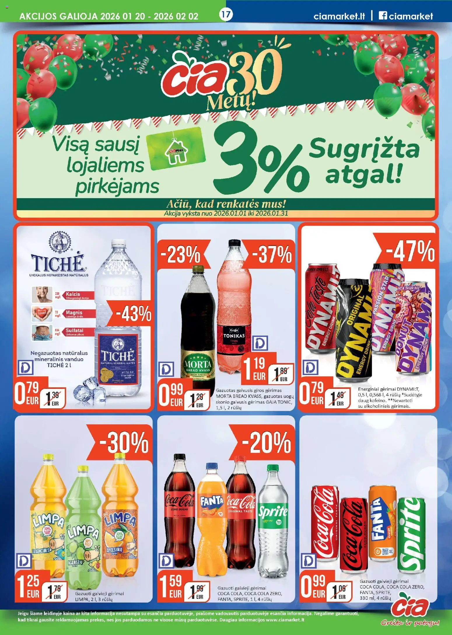 ČIA MARKET akcijos nuo 20.01.2026 | Puslapis: 17 | Prekių: Gaivusis gėrimas, Tonikas, Mineralinis vanduo