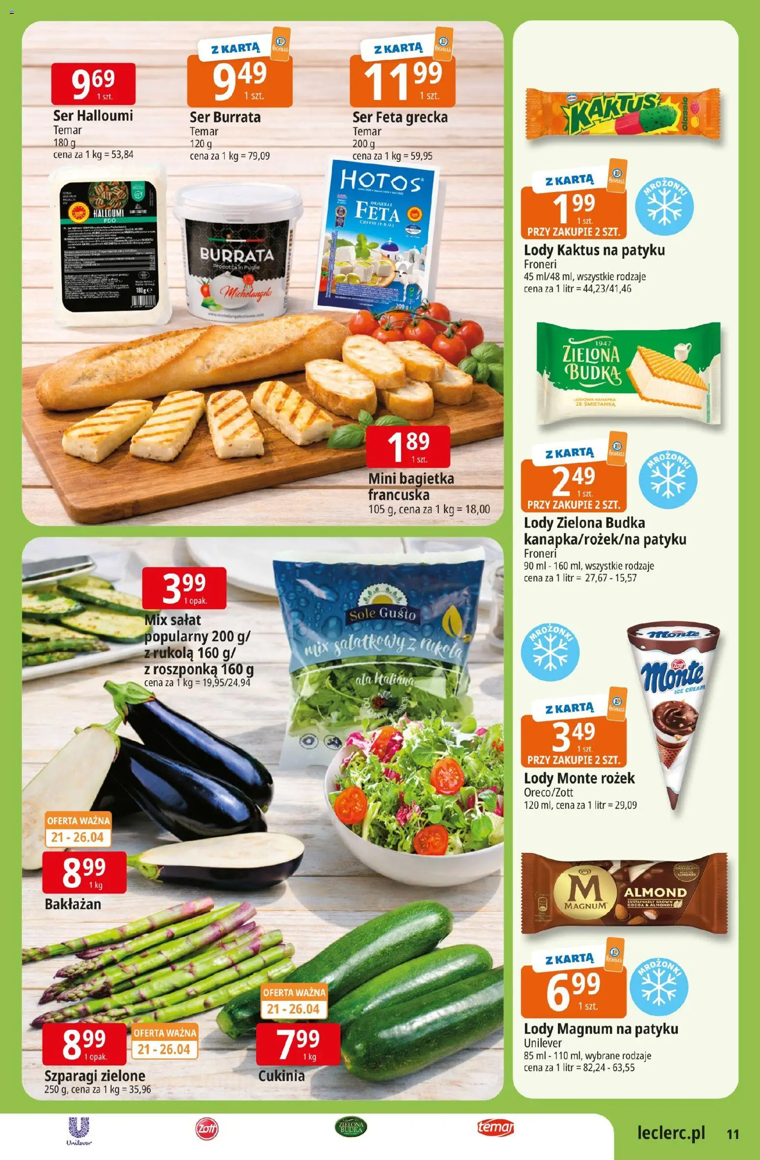 E.Leclerc gazetka - Zamość od 21.04.2026 | Strona: 11 | Produkty: Halloumi, Szparagi, Lody, Ser feta