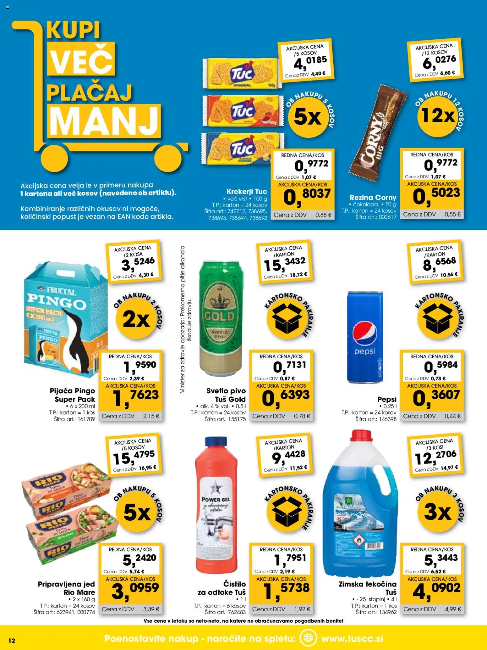 Novi Tuš katalog ponudbe – veljaven od 01.01.2026 | Stran: 12 | Izdelki: Kos, Cokolada, Pivo