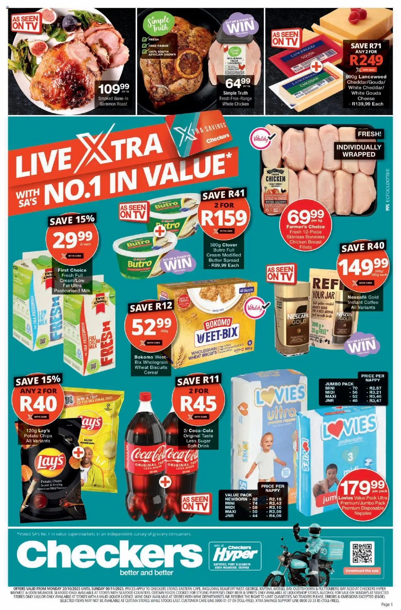 New Checkers catalogue – valid from 20.10.2025 | Page: 1 | Products: Iron, TV, Biscuits, Seafood