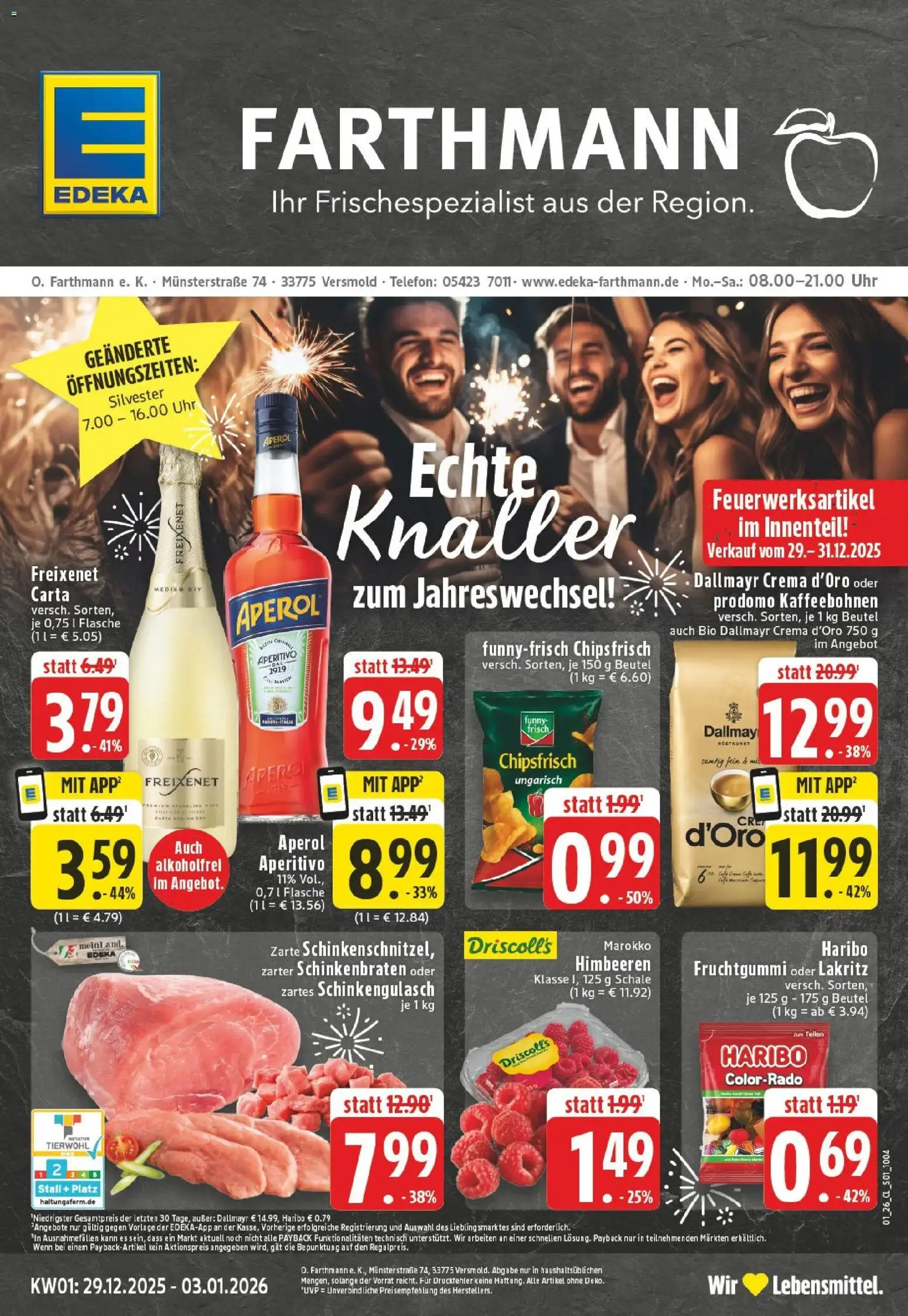 Edeka prospekt Versmold	 – gültig ab 28.12.2025 | Seite: 1 | Produkte: Himbeeren, Dallmayr, Aperol, Uhr