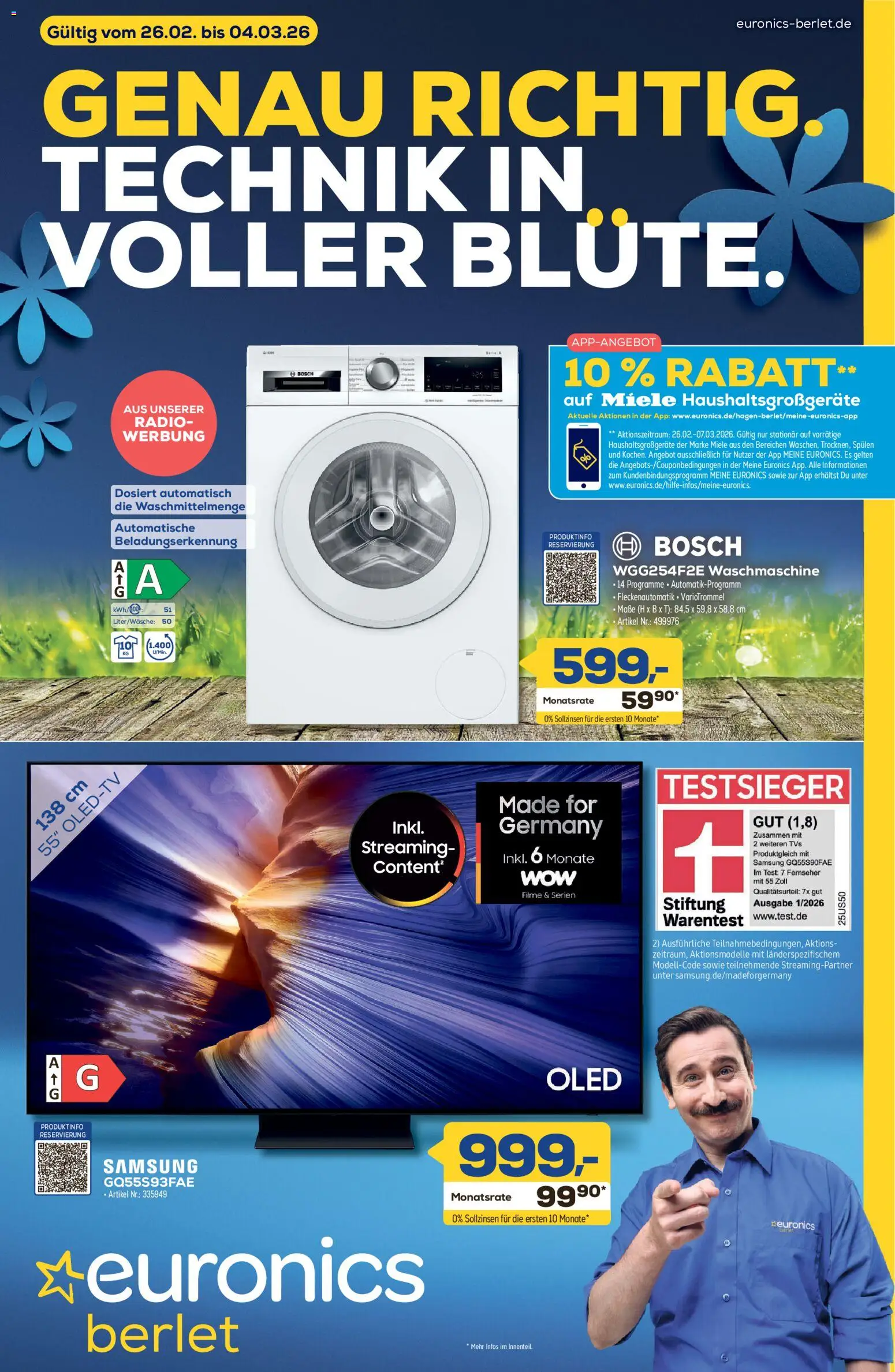Euronics Technik in voller Blüte! – gültig ab 26.02.2026 | Seite: 1 | Produkte: Miele, Samsung, Fernseher, Radio
