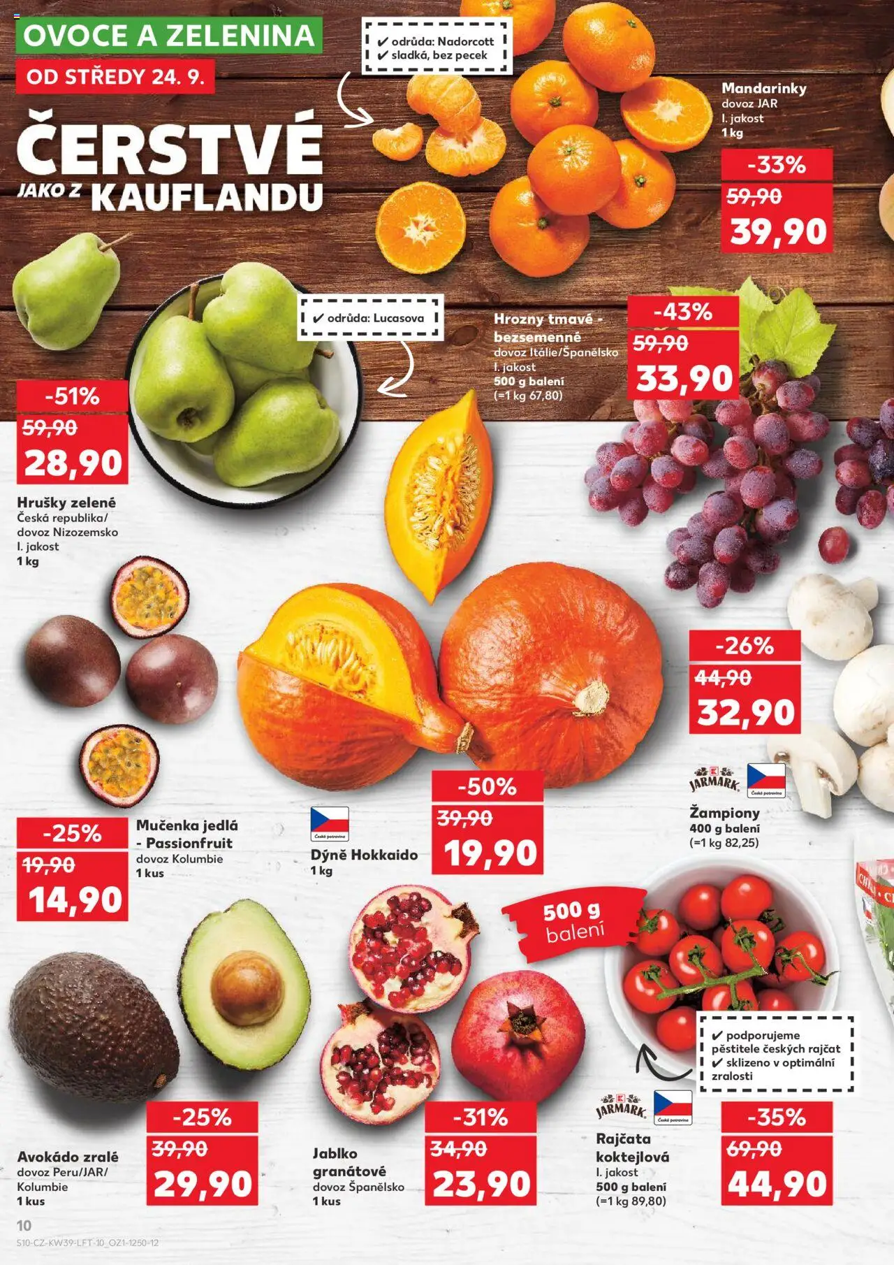 Kaufland leták od 24.09.2025 | Strana: 10 | Produkty: Žampiony, Ovoce, Dýně, Hrozny