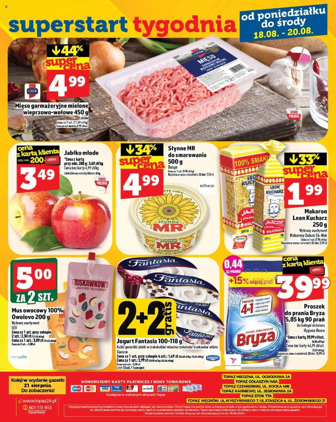 Topaz Gazetka - Ceny małe na stałe od 14.08.2025 | Strona: 32 | Produkty: Karta, Makarony, Płatki, Makaron