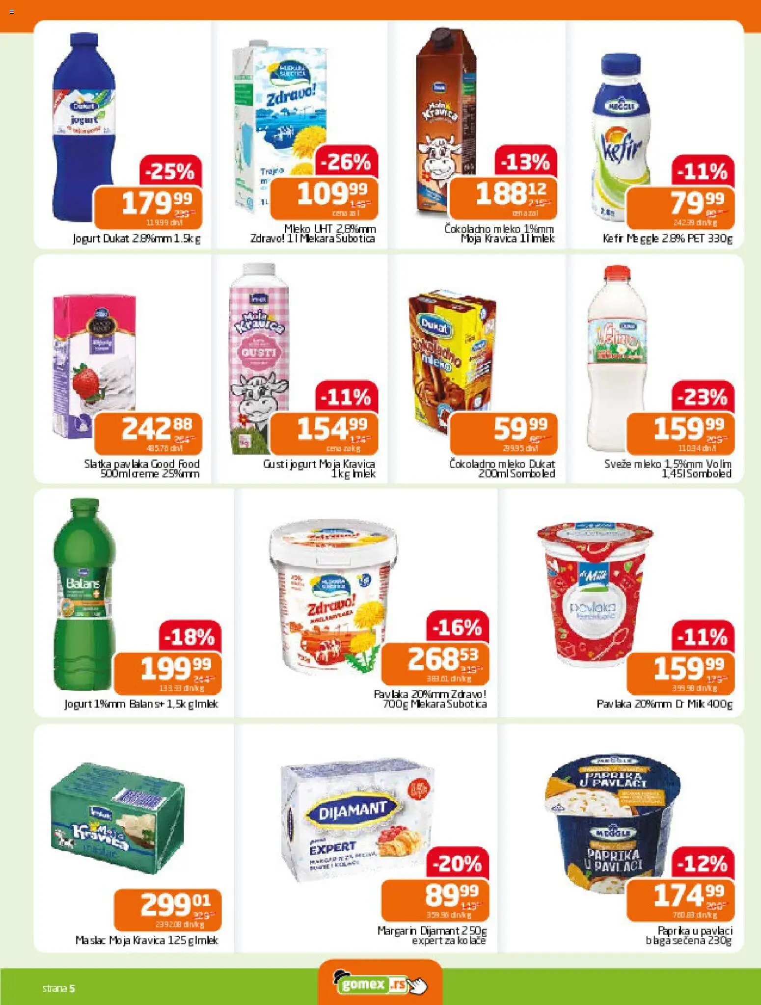 Gomex katalog - važi od 17.12.2025 | Strana: 5 | Proizvode: Maslac, Čokoladno mleko, Slatka pavlaka, Paprika u pavlaci