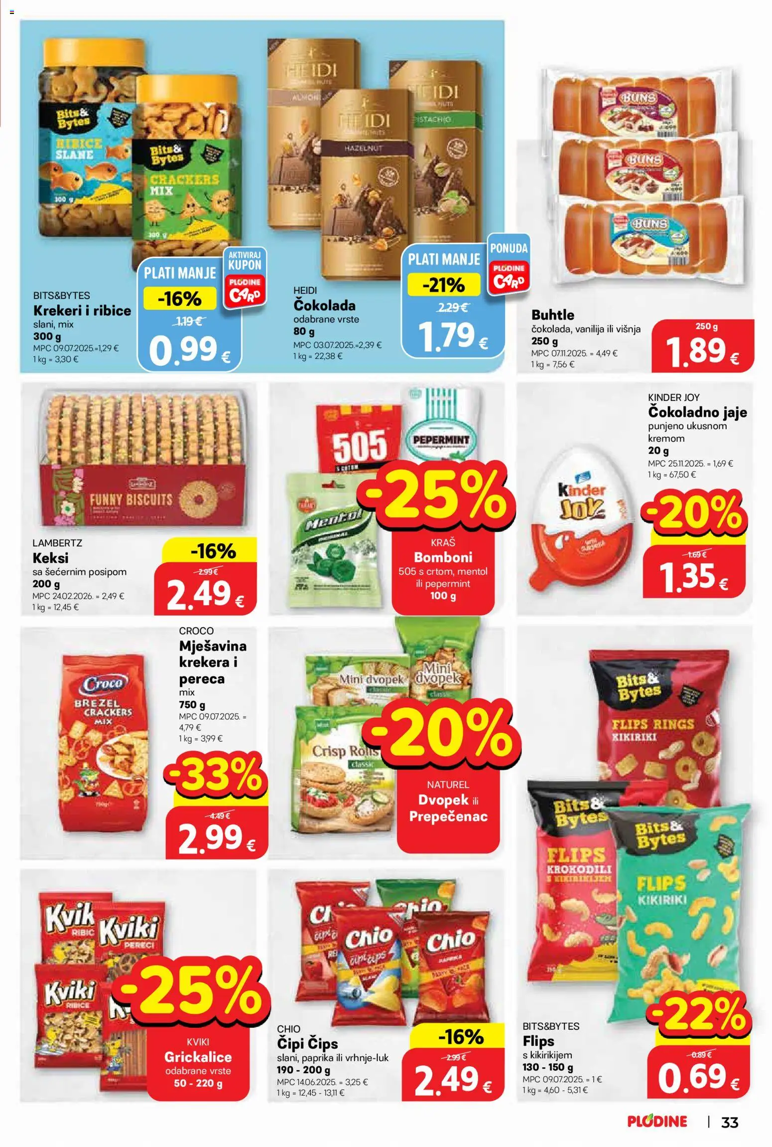 Plodine katalog | vrijedi od 04.03.2026 | Stranica: 33 | Proizvodi: Keksi, Čokolada, Dvopek, Pereci