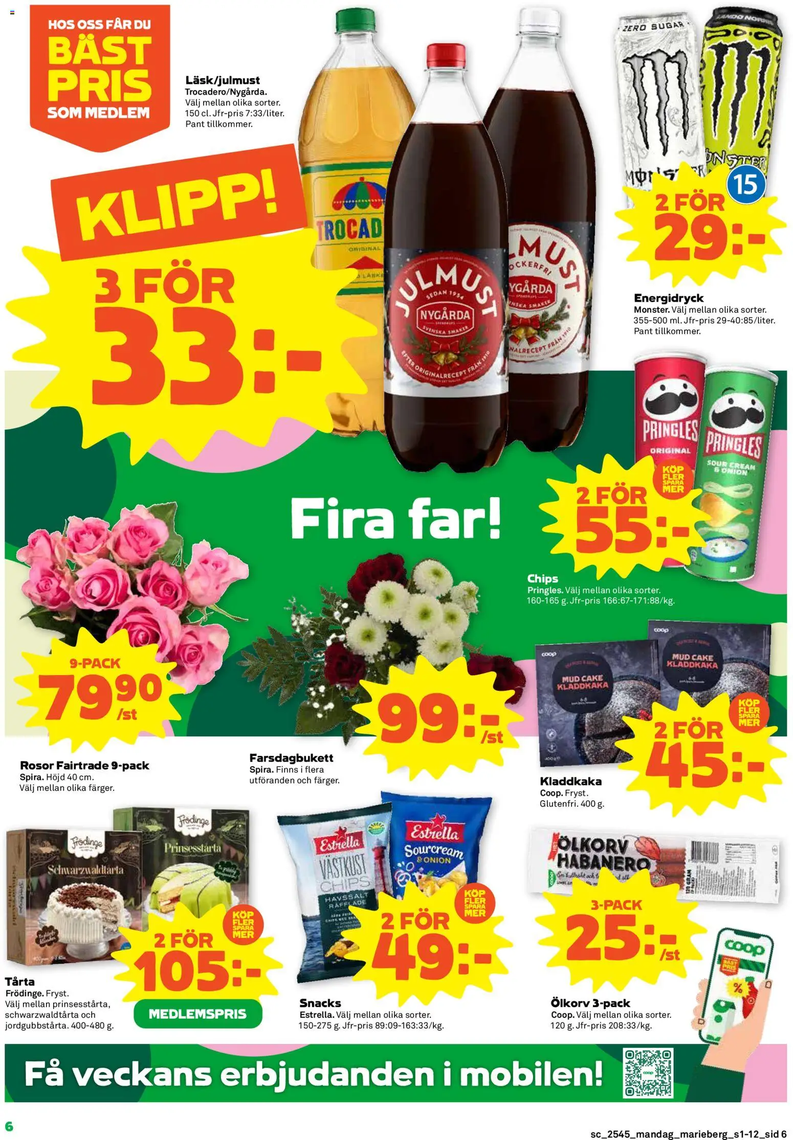 Coop Forum reklamblad aktuell från 03.11.2025 | Sida: 6 | Produkter: Pringles, Chips, Kladdkaka, Energidryck