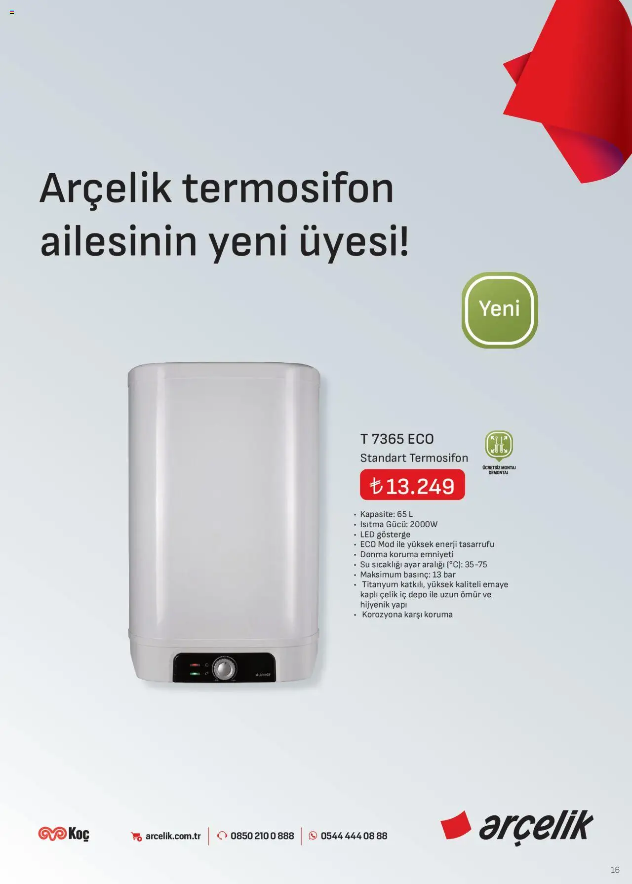 Arçelik İklimlendirme Kataloğu - 16.10.2025 tarihinden itibaren geçerlidir | Sayfa: 16 | Ürünler: Su