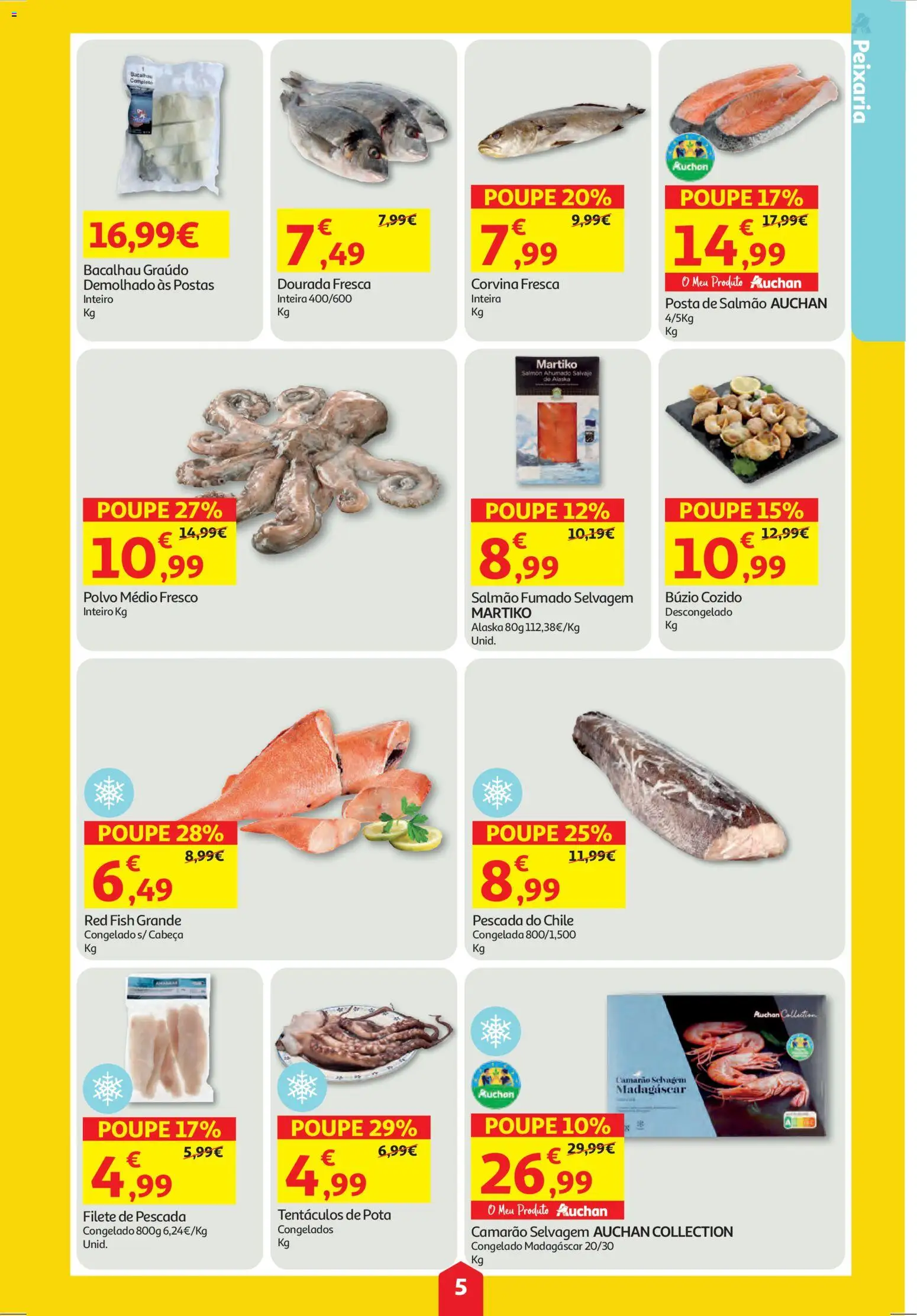 Auchan folheto │ válido de 26.03.2026 | Página: 5 | Produtos: Bacalhau, Pescada, Polvo, Salmão