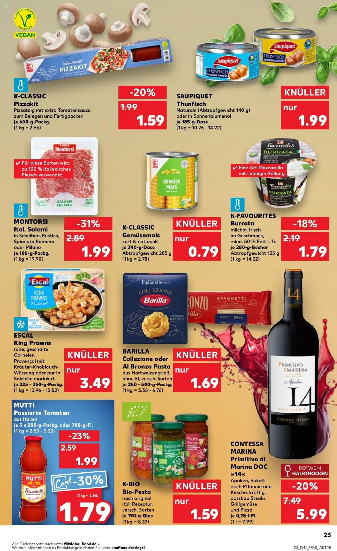 Kaufland prospekt Quedlinburg	 – gültig ab 09.10.2025 | Seite: 23 | Produkte: Barilla, Tomaten, Salami, Pizza