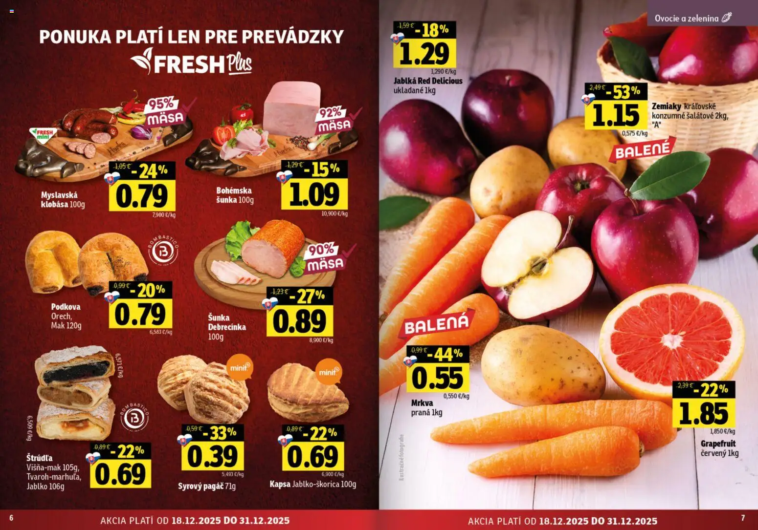 Nové Fresh akcie – leták je platný od 18.12.2025 | Strana: 4 | Produkty: Jablká, Mrkva, Grapefruit, Zemiaky