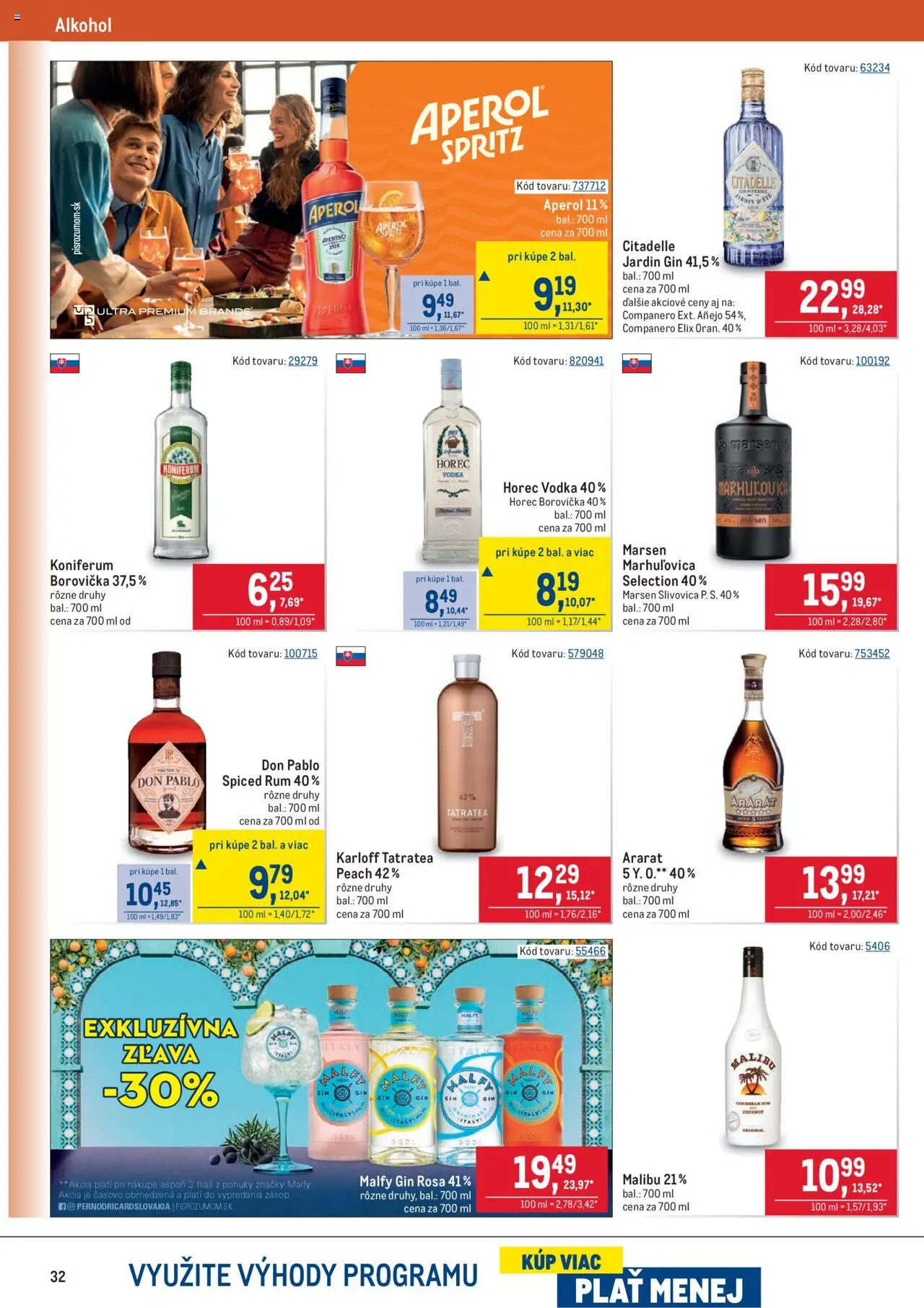 Metro maloobchod │ platný od 18.06.2025 | Strana: 32 | Produkty: Slivovica, Vodka, Aperol, Ararat