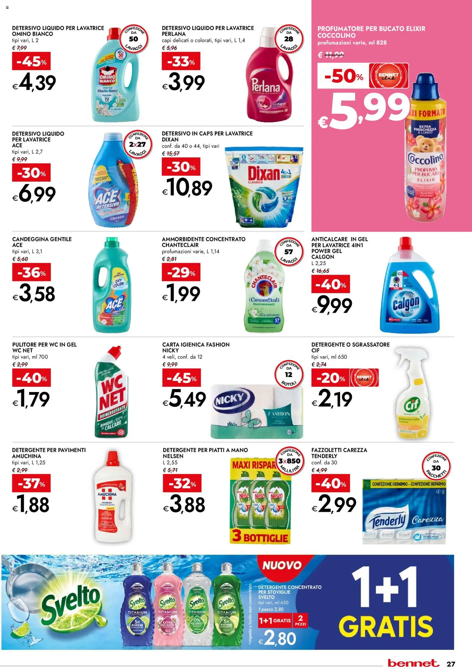 Volantino bennet del 23.03.2026 | Pagina: 27 | Prodotti: Carta igienica, Detergente, Sgrassatore, WC