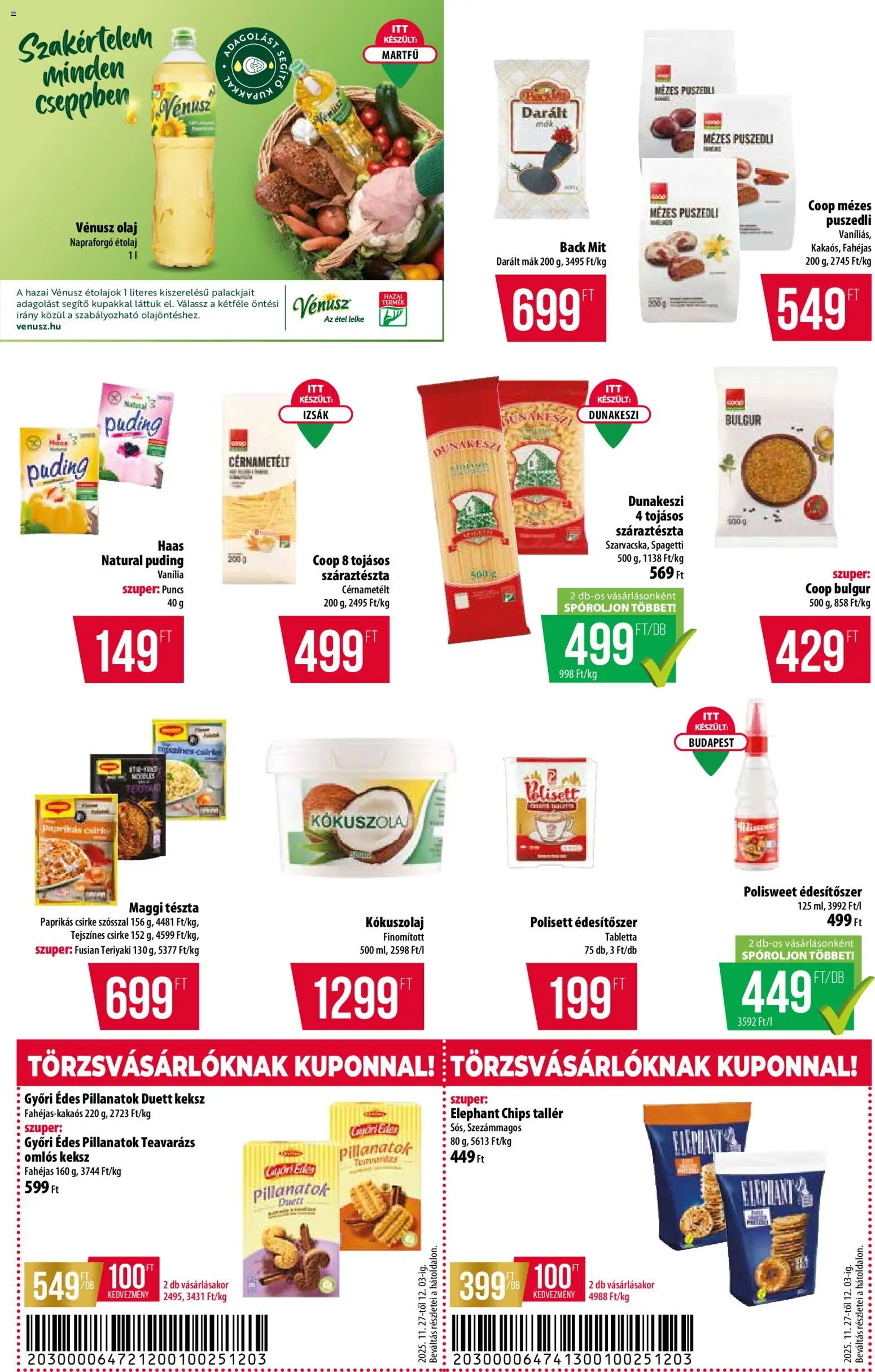 COOP akciós ujság - amely érvényes a következő dátumtól: 27.11.2025 | Oldal: 9 | Termékek: Puding, Bulgur, Tészta, Mák