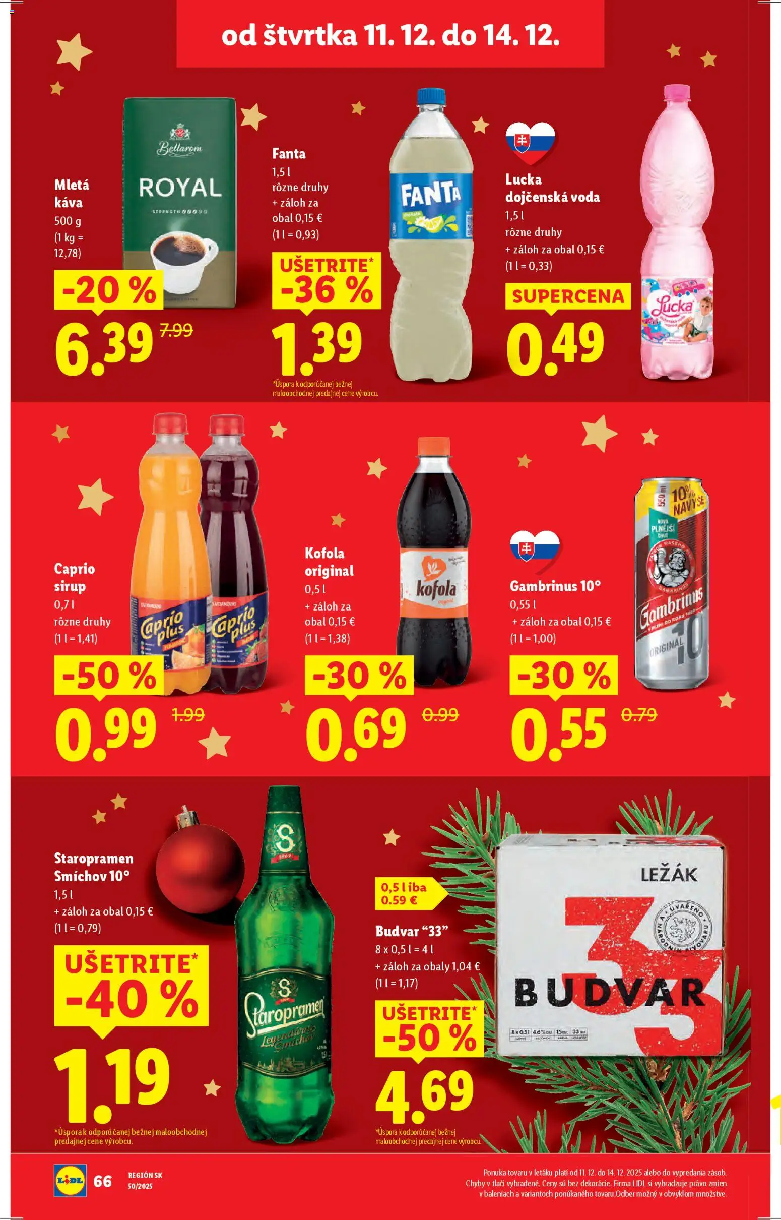 Nové Lidl akcie – leták je platný od 11.12.2025 | Strana: 19 | Produkty: Kofola, Lucka, Voda, Gambrinus