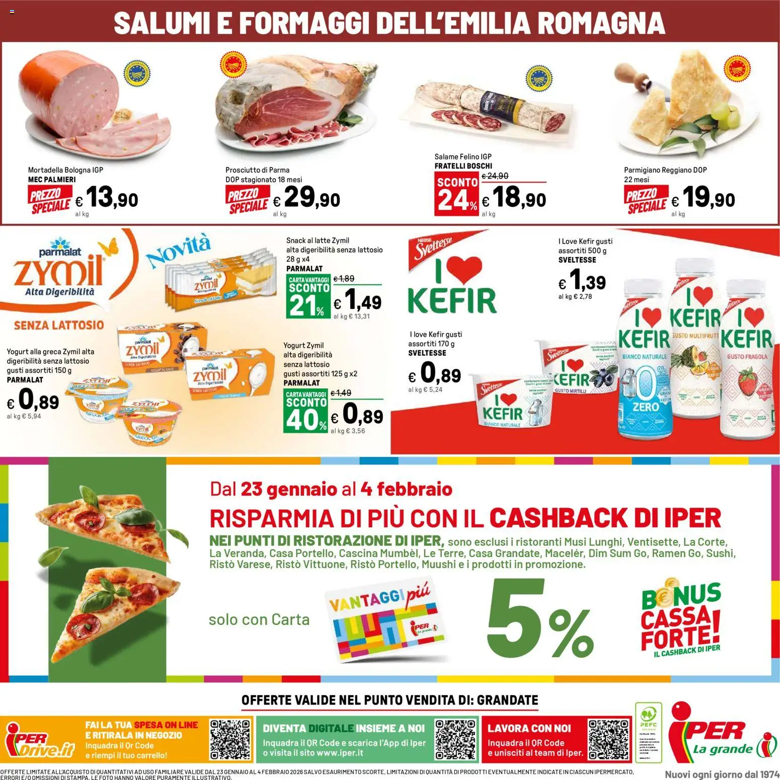 Volantino Iper del 23.01.2026 | Pagina: 40 | Prodotti: Latte, Carrello, Mortadella, Parmigiano reggiano