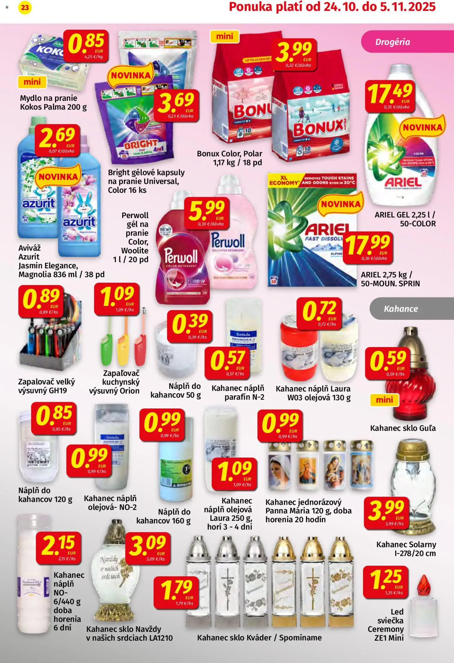 Nové Koruna akcie – leták je platný od 24.10.2025 | Strana: 23 | Produkty: Perwoll, Woolite, Mydlo, Aviváž