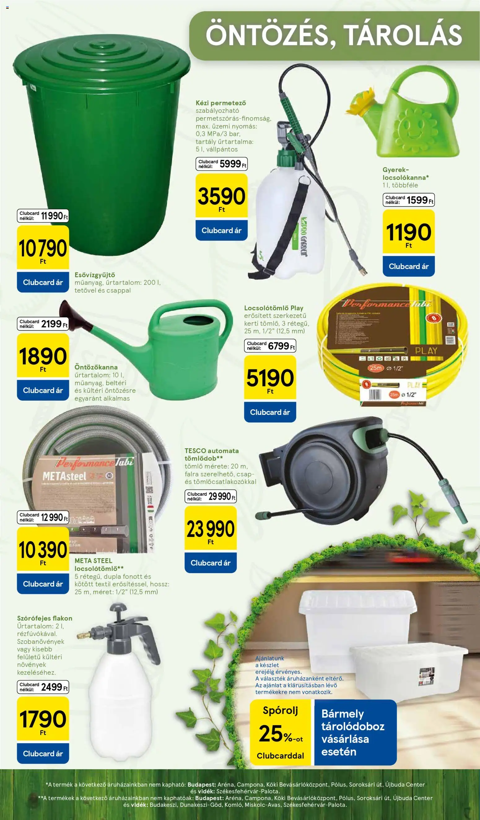 Tesco akciós ujság - amely érvényes a következő dátumtól: 08.04.2026 | Oldal: 11 | Termékek: Öntözőkanna, Tömlő, Locsolótömlő, Kézi permetező
