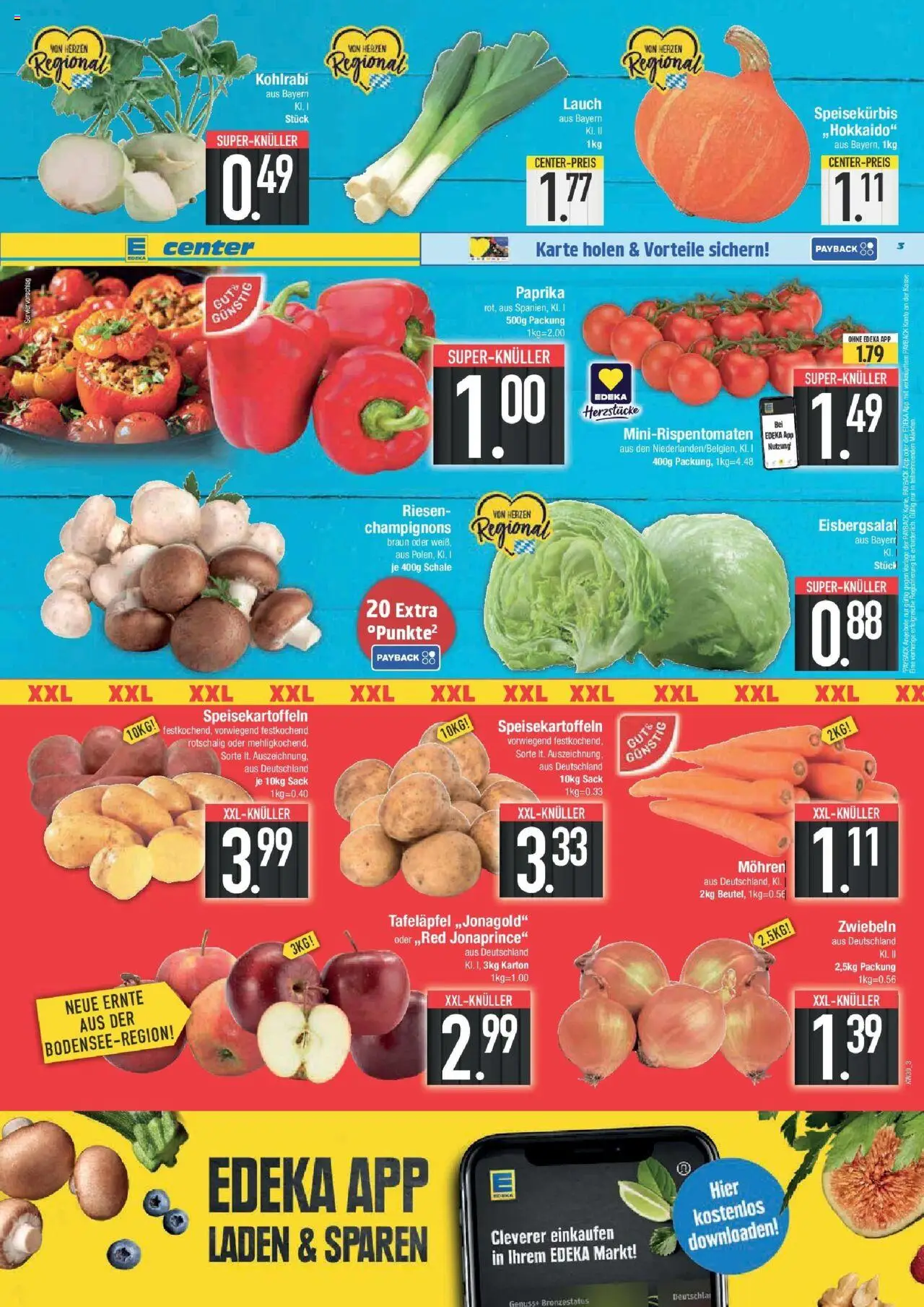 Edeka prospekt Weißenburg	 – gültig ab 21.09.2025 | Seite: 3 | Produkte: Kohlrabi, Champignons, Zwiebeln, Paprika