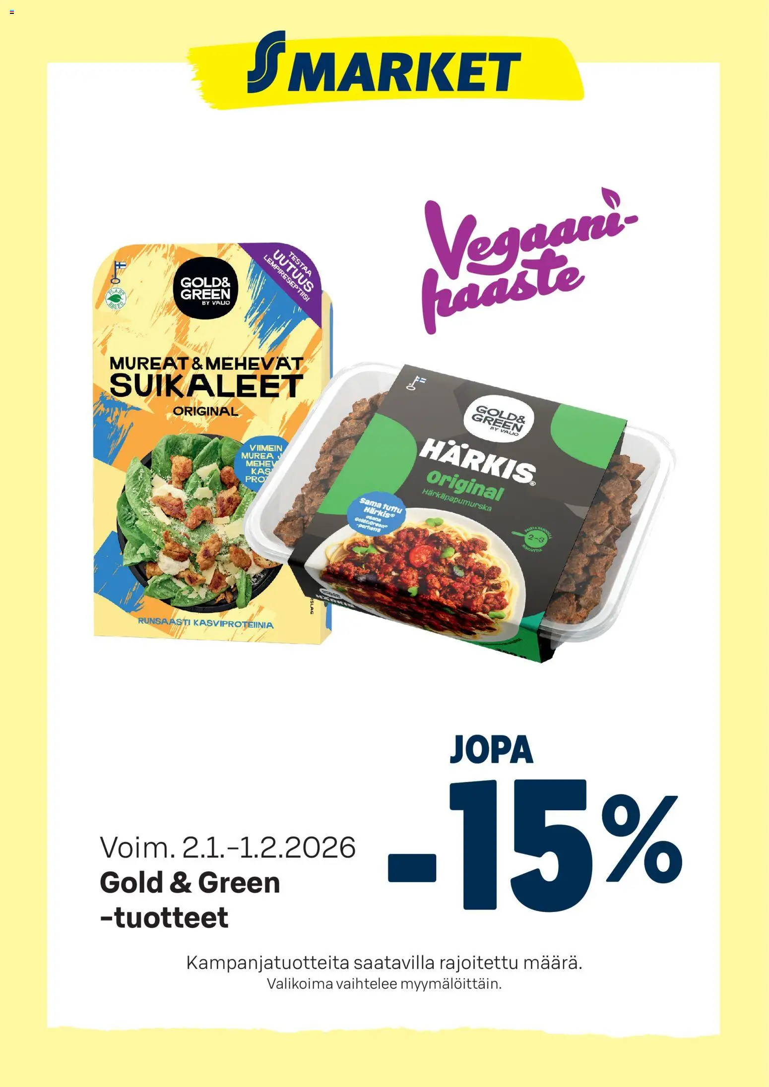 S-market tarjoukset Gold & Green – voimassa 02.01.2026 alkaen | Sivu: 1