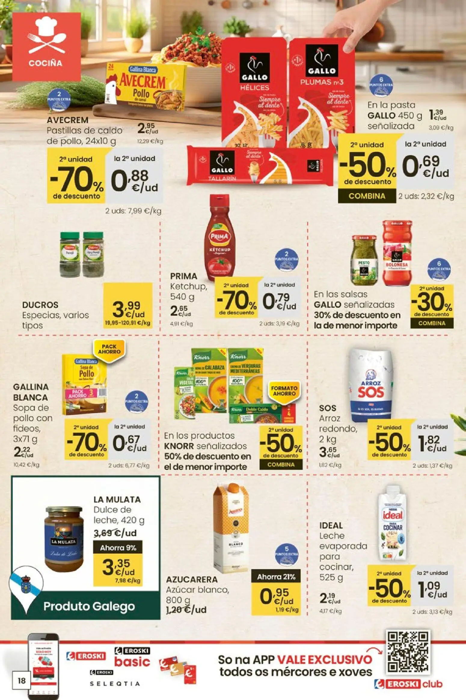 Eroski - Para un xaneiro máis lixeiro │ válido desde el 05.01.2026 | Página: 18 | Productos: Leche, Arroz, Pasta, Cocina