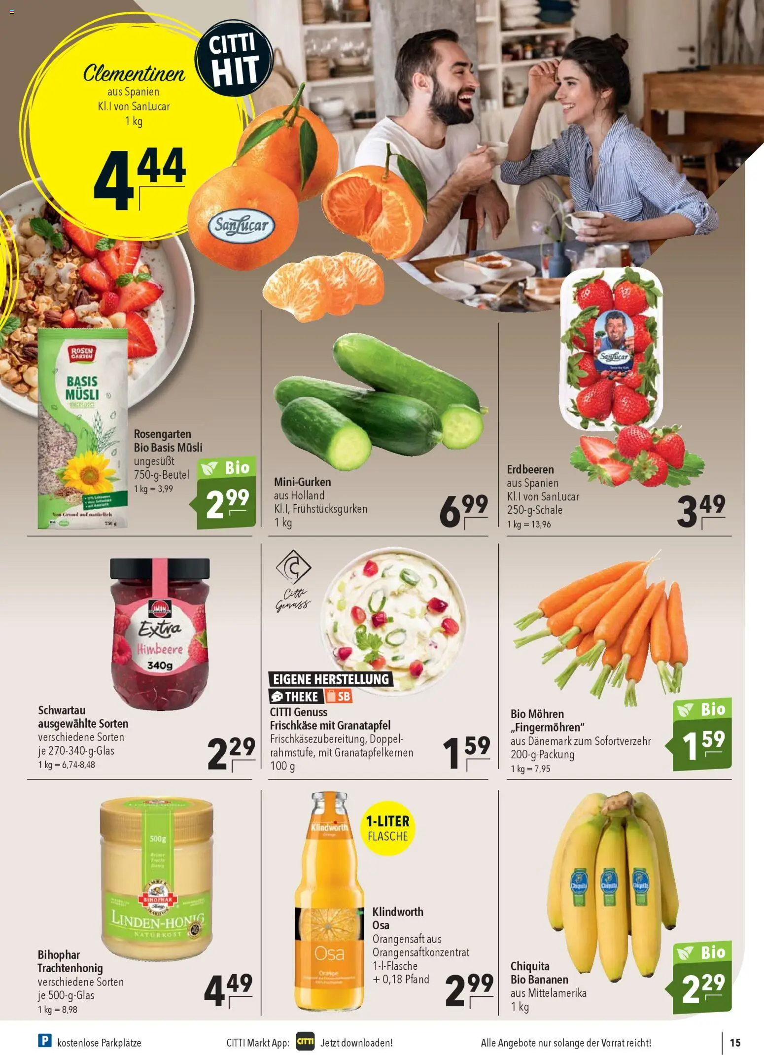 CITTI Markt Prospekt 	 – gültig ab 28.01.2026 | Seite: 15 | Produkte: Musli, Theke, Bananen, Erdbeeren