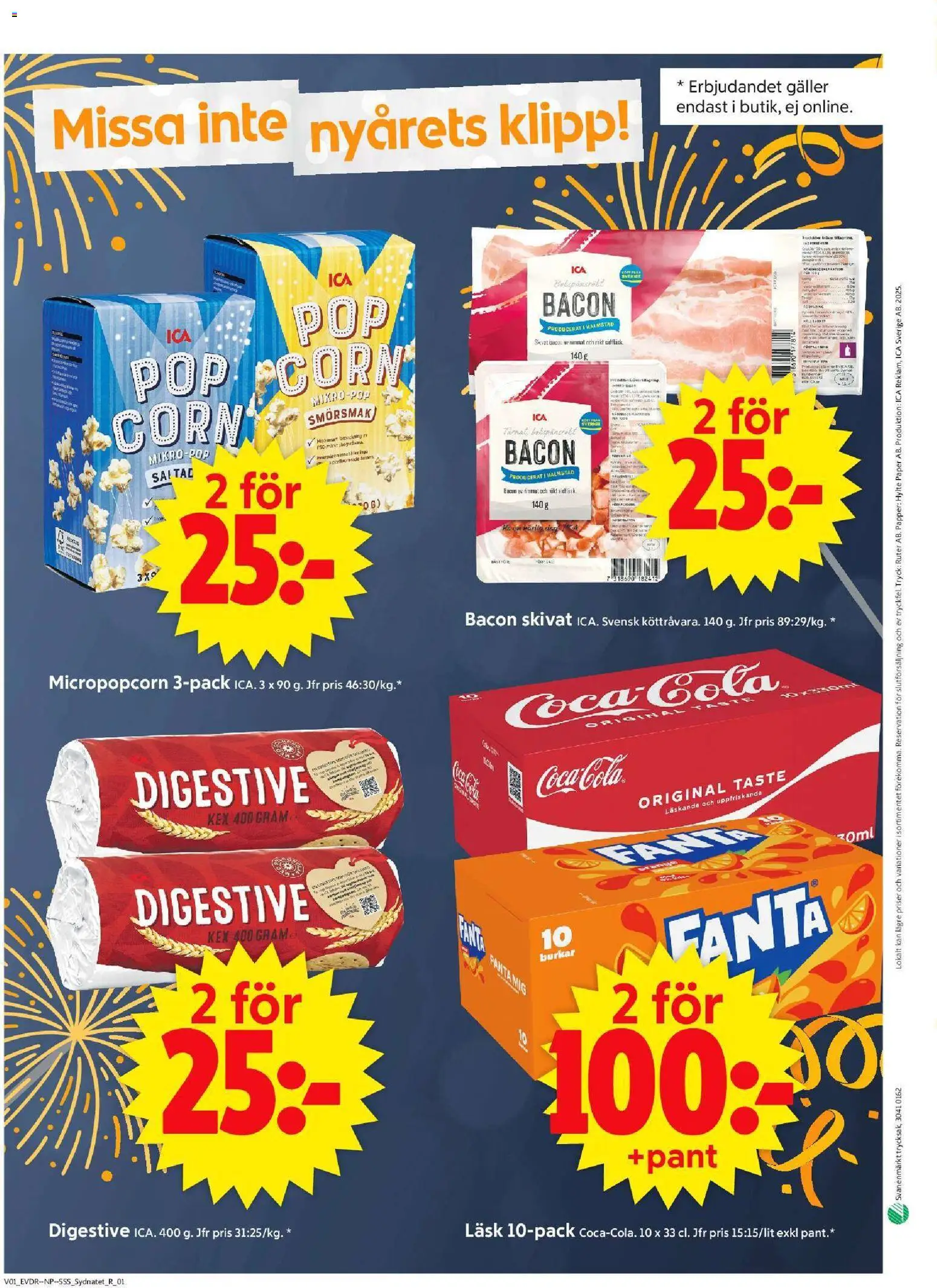 ICA Supermarket reklamblad aktuell från 30.12.2025 | Sida: 10 | Produkter: Digestive, Bacon, Galler, Fanta
