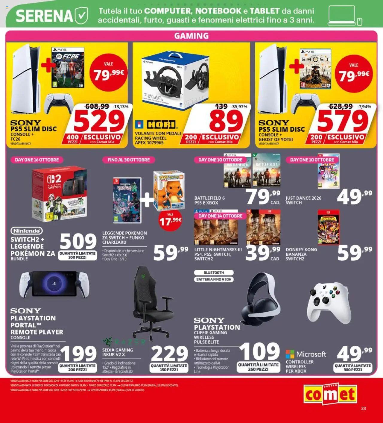 Volantino Comet del 09.10.2025 | Pagina: 23 | Prodotti: Tablet, Xbox, Sedia, Batteria