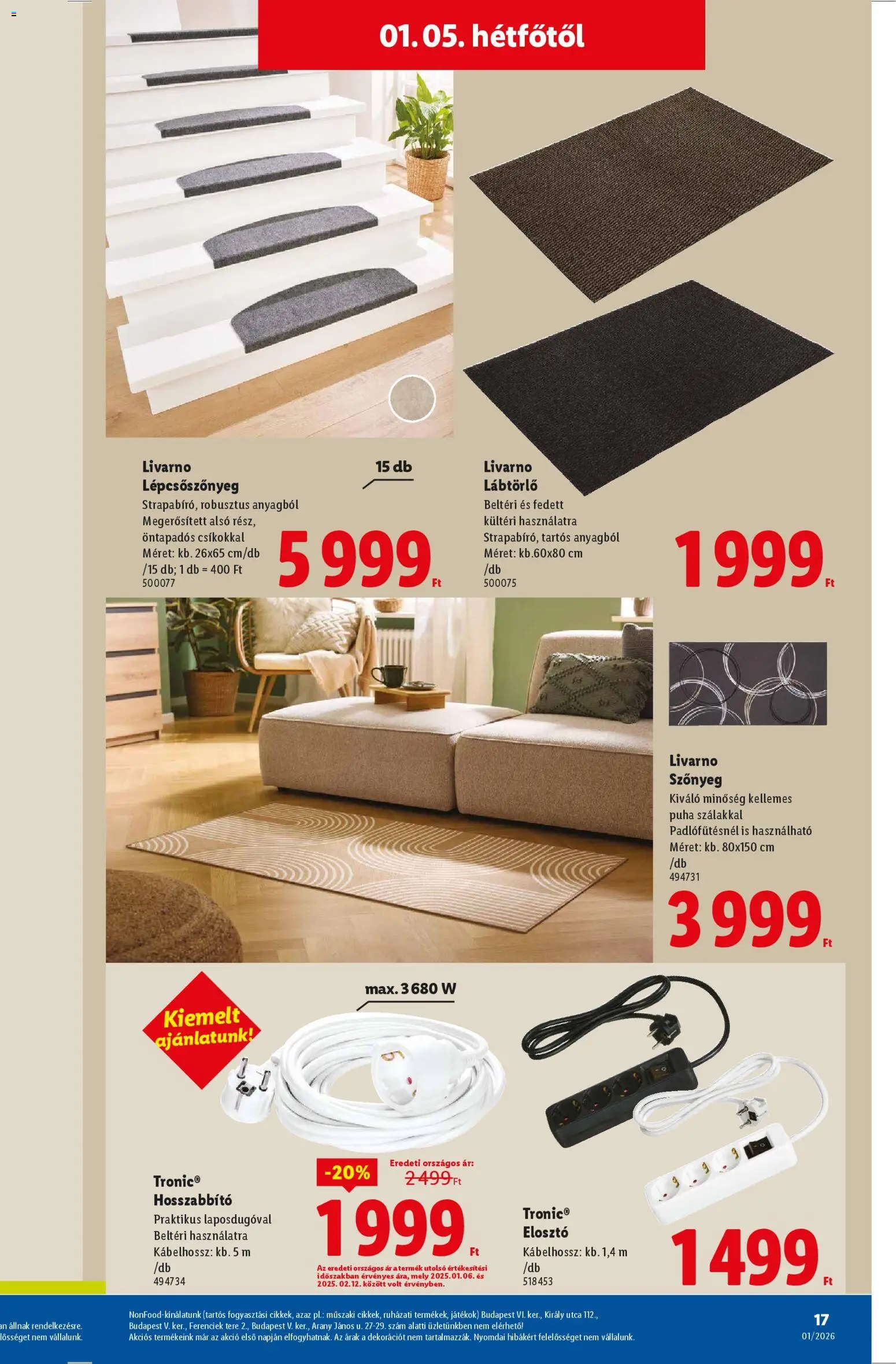 Lidl akciós ujság - amely érvényes a következő dátumtól: 02.01.2026 | Oldal: 17 | Termékek: Lépcsőszőnyeg, Játékok, Szőnyeg, Lábtörlő
