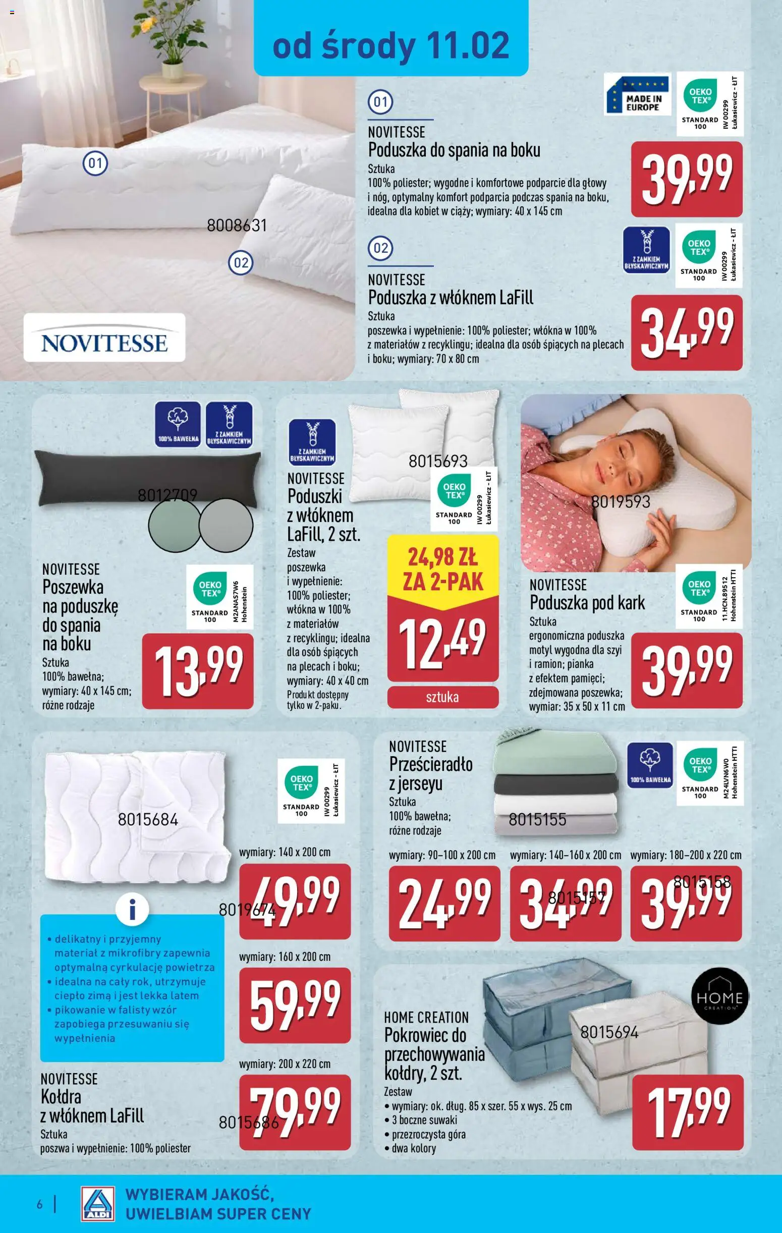 Aldi Gazetka - Hity od Środy i od Soboty od 11.02.2026 | Strona: 6 | Produkty: Poduszka, Kołdra