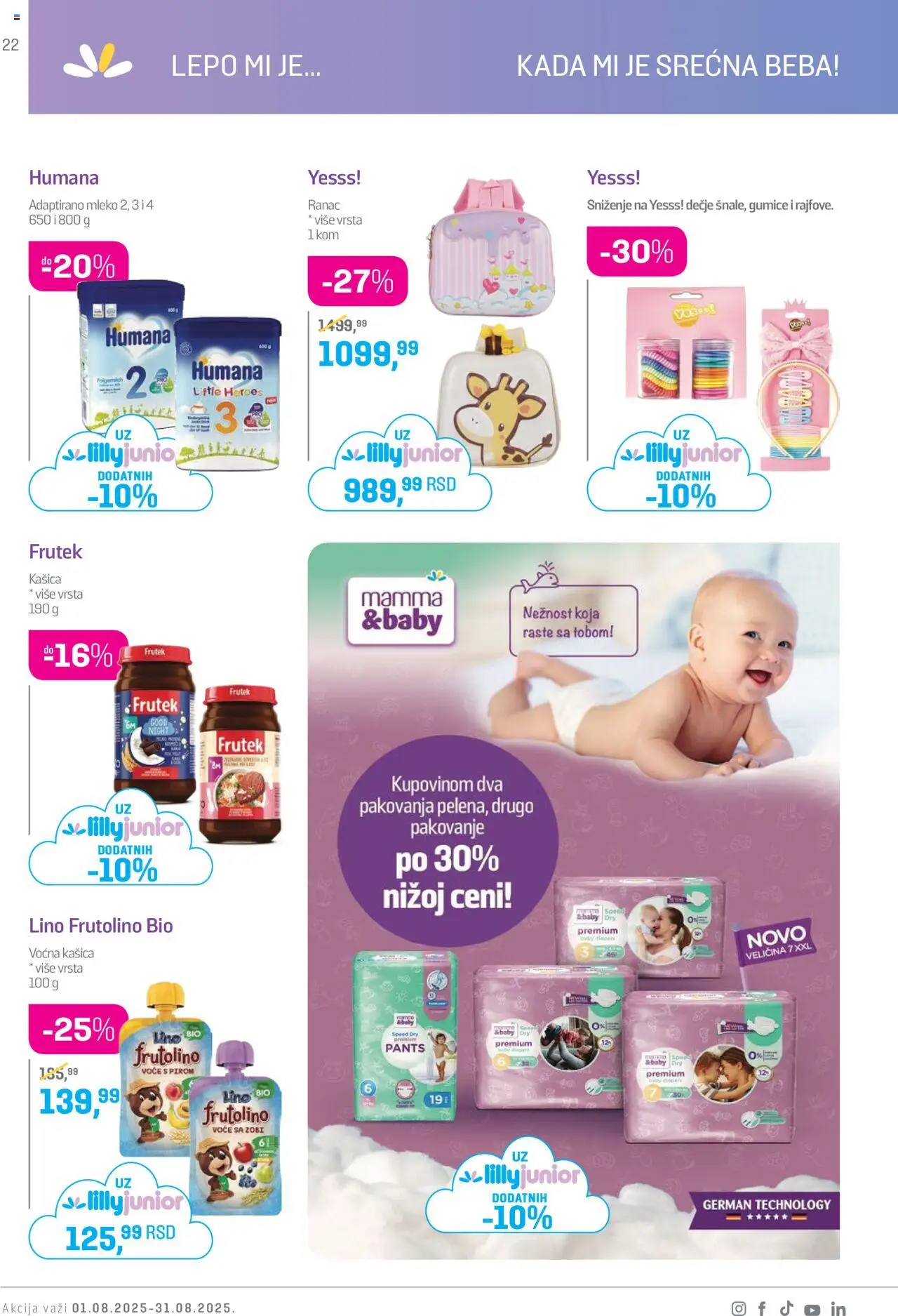 Lilly drogerie katalog - važi od 01.08.2025 | Strana: 22 | Proizvode: Ranac, Mleko, Pakovanje