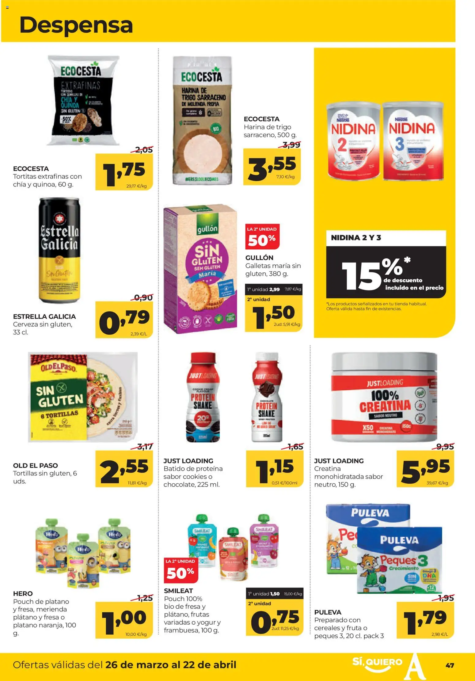 Alimerka Mensual del 26 de marzo al 22 de abril Castilla y León │ válido desde el 26.03.2026 | Página: 37 | Productos: Yogur, Cerveza, Cereales, Galletas